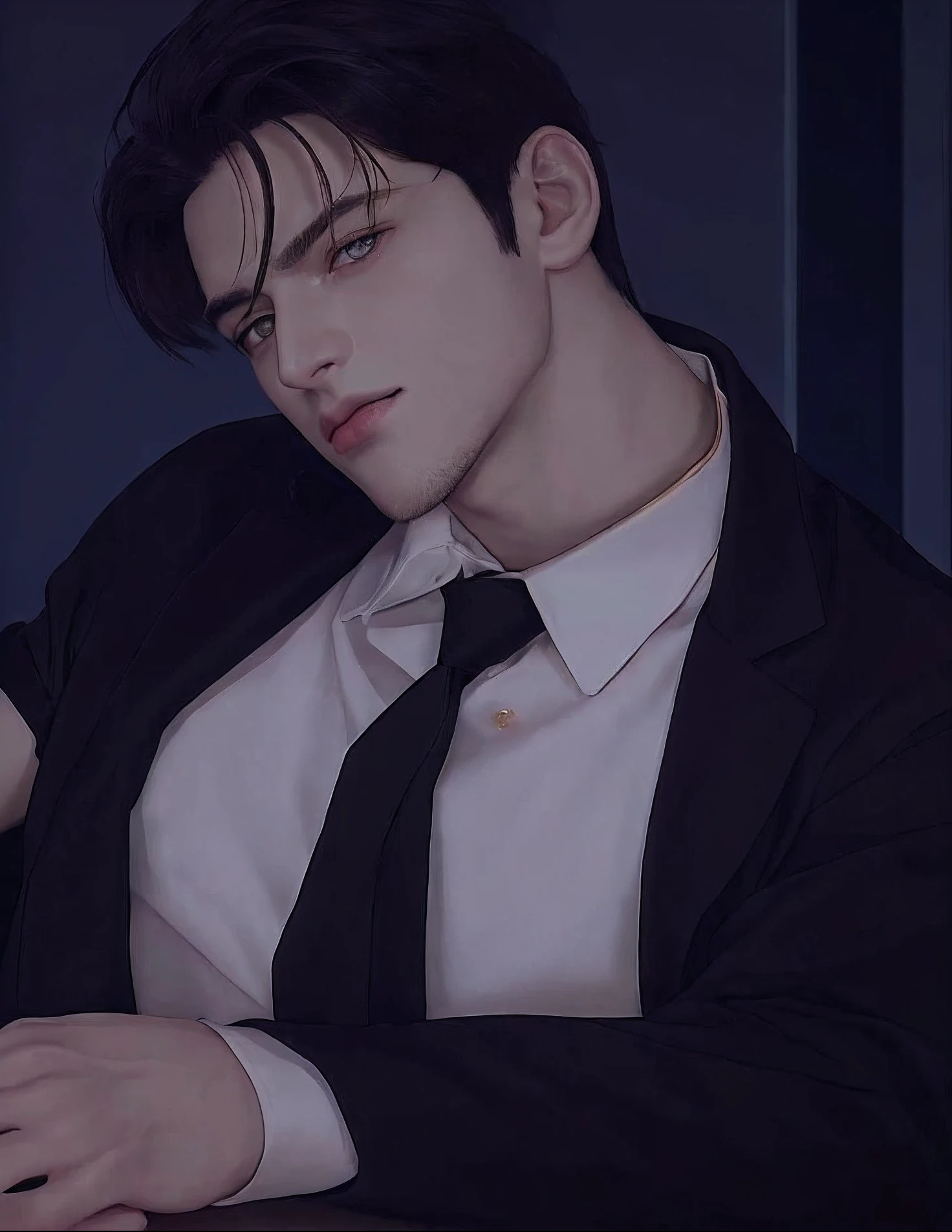 Oppav3, (masterpiece, super high quality, high resolution, 8K, complex: 1.2), (detailed face: 1.2), (wearing a black shirt: 1.5), handsome, clean face, detailed skin, pores, absurd, clumsy, 1boy, male focus, (realistic)), good lighting quality, muscle veins, (((pale skin)), curved, balanced eyes, gold eyes