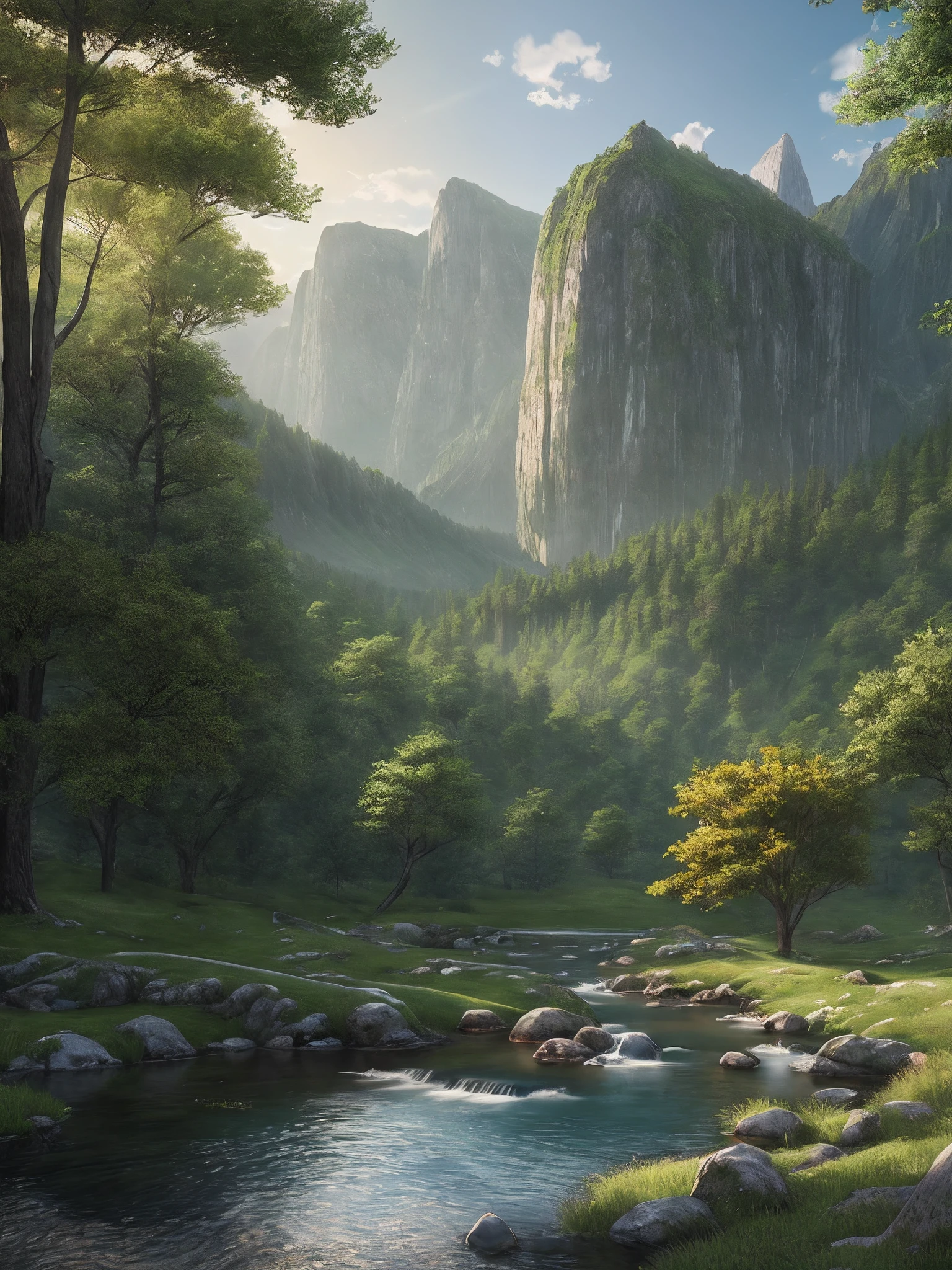 A peaceful place, very pleasant, aesthetic, calm, scenic. photorealistic, 8k uhd, studio quality, ultra realistic, max detail, massive scale, post-processing, realistic, photorealism, photoshop, photography, detailed, cinematic lighting, landscape, panoramic, landscape, raytracing, cinema4d