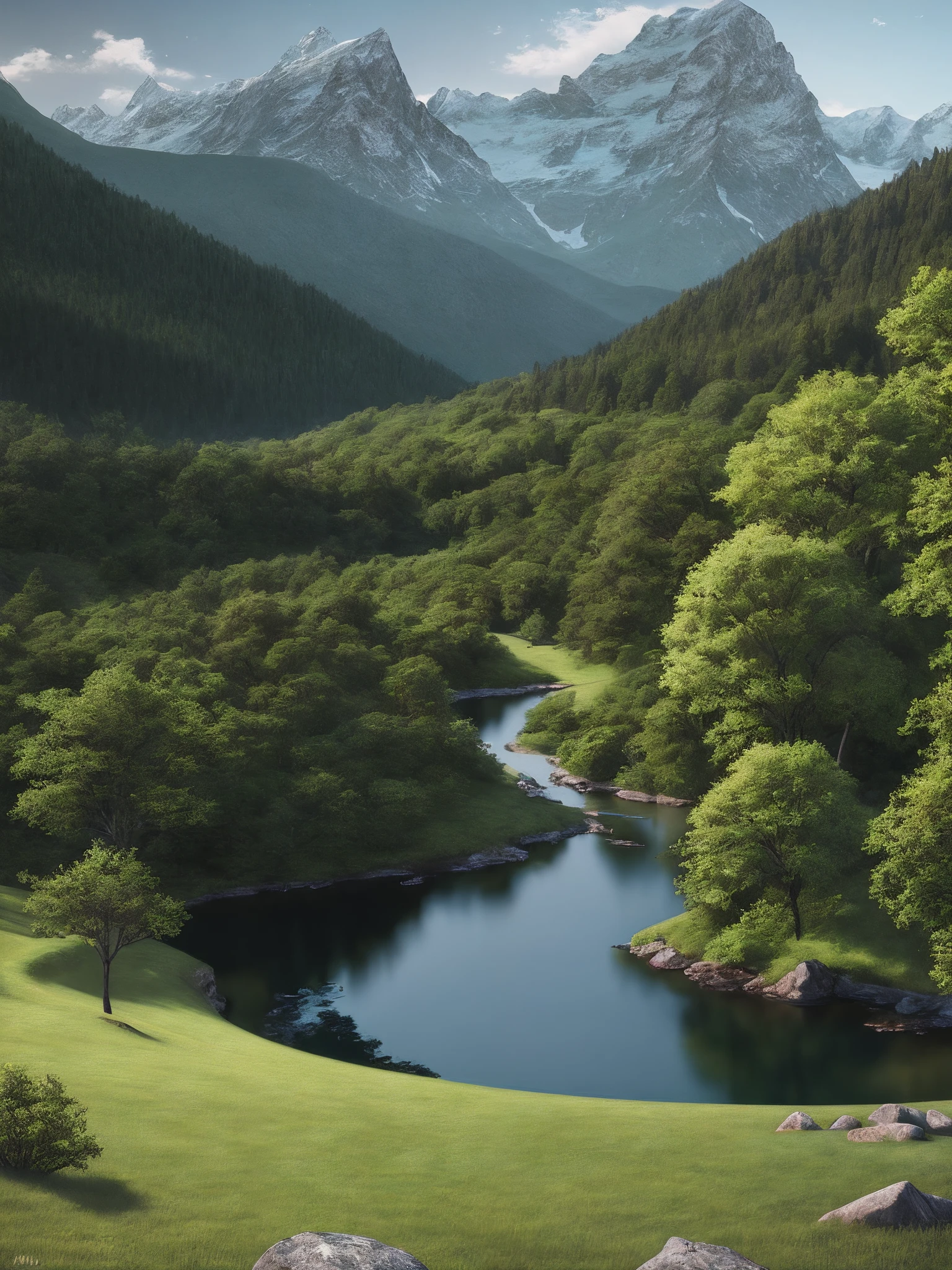 A peaceful place, very pleasant, aesthetic, calm, scenic. photorealistic, 8k uhd, studio quality, ultra realistic, max detail, massive scale, post-processing, realistic, photorealism, photoshop, photography, detailed, cinematic lighting, landscape, panoramic, landscape, raytracing, cinema4d