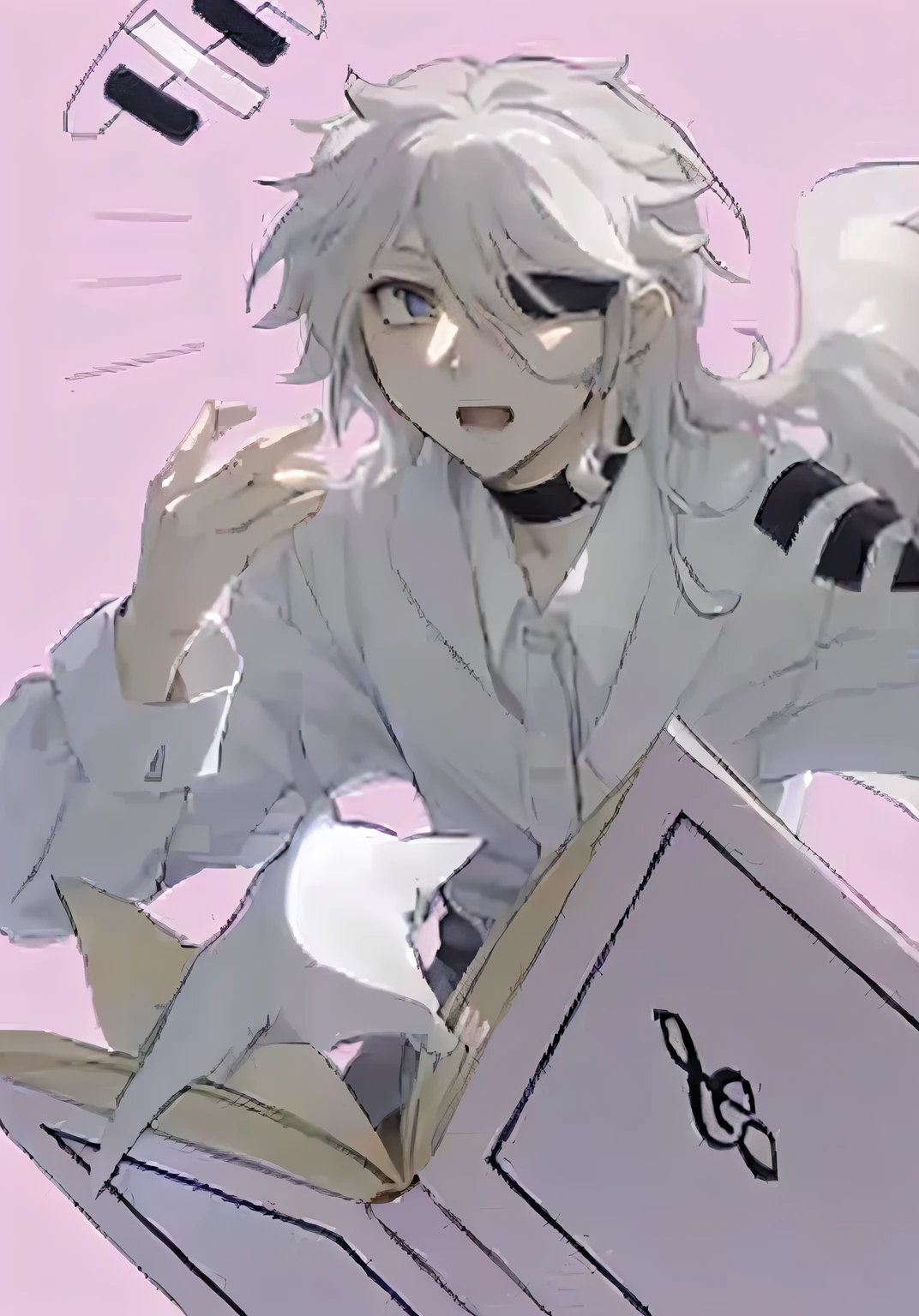 Anime characters with a book and a cat on pink background, neferpitou, discord pfp, An anime cover, wataru kajika, 2 d anime style, nagito komaeda, gapmoe yandere, inspired by Okumura Togyu, akiyuki shinbo, nagito komaeda from danganronpa