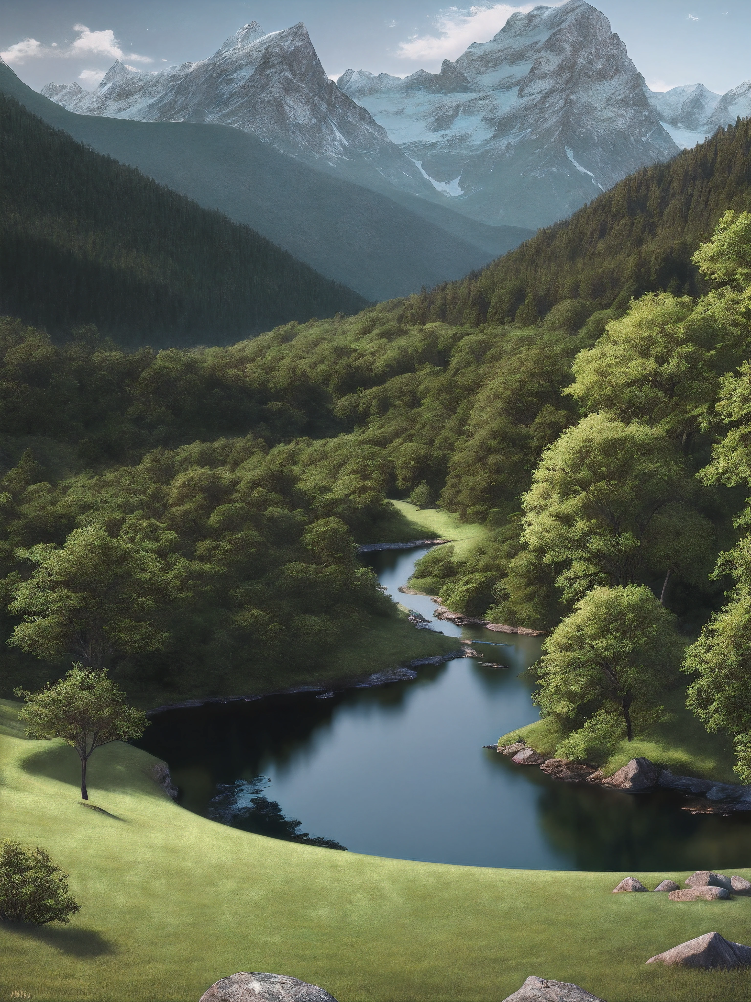 A peaceful place, very pleasant, aesthetic, calm, scenic. photorealistic, 8k uhd, studio quality, ultra realistic, max detail, massive scale, post-processing, realistic, photorealism, photoshop, photography, detailed, cinematic lighting, landscape, panoramic, landscape, raytracing, cinema4d