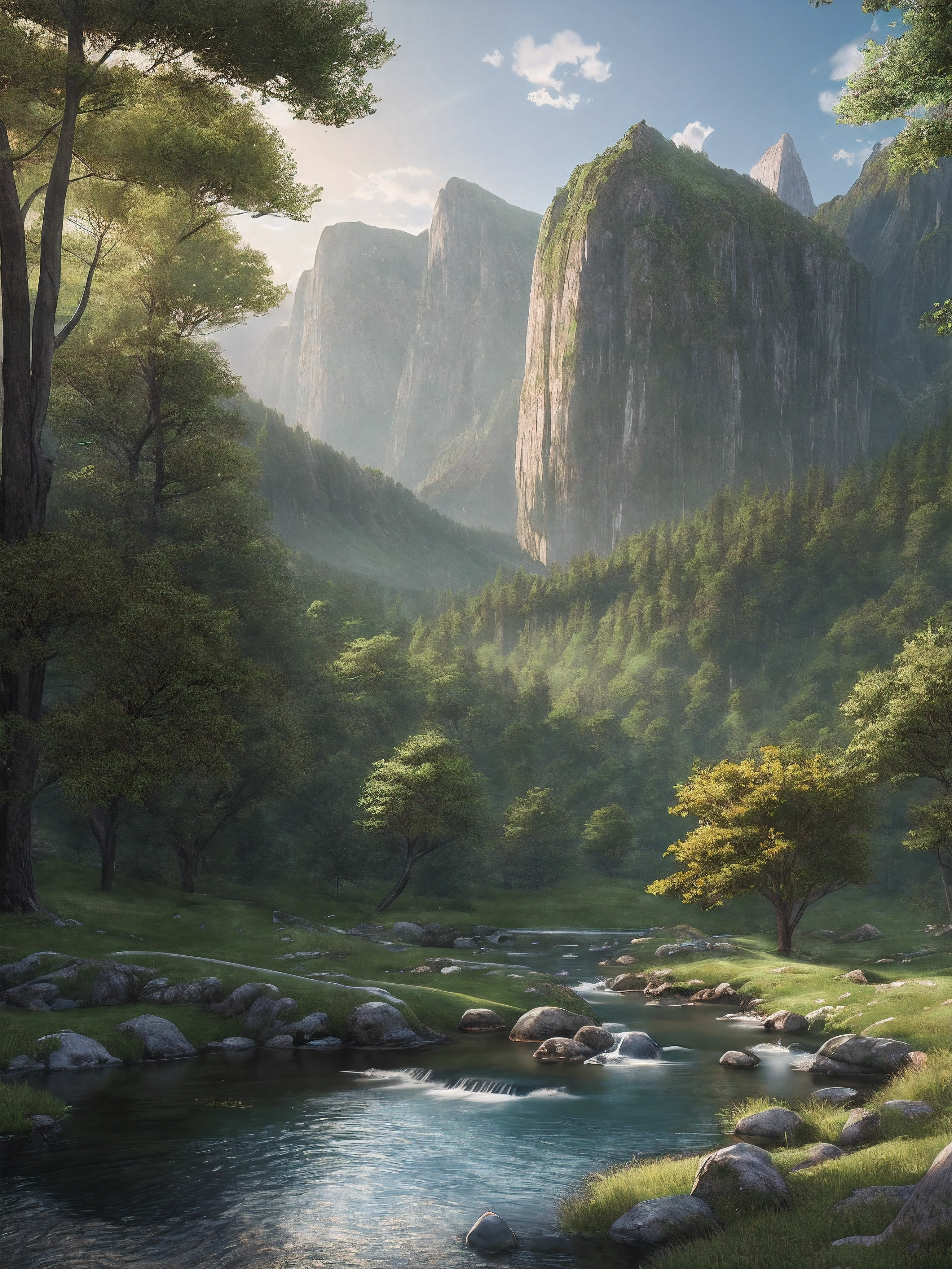 A peaceful place, very pleasant, aesthetic, calm, scenic. photorealistic, 8k uhd, studio quality, ultra realistic, max detail, massive scale, post-processing, realistic, photorealism, photoshop, photography, detailed, cinematic lighting, landscape, panoramic, landscape, raytracing, cinema4d