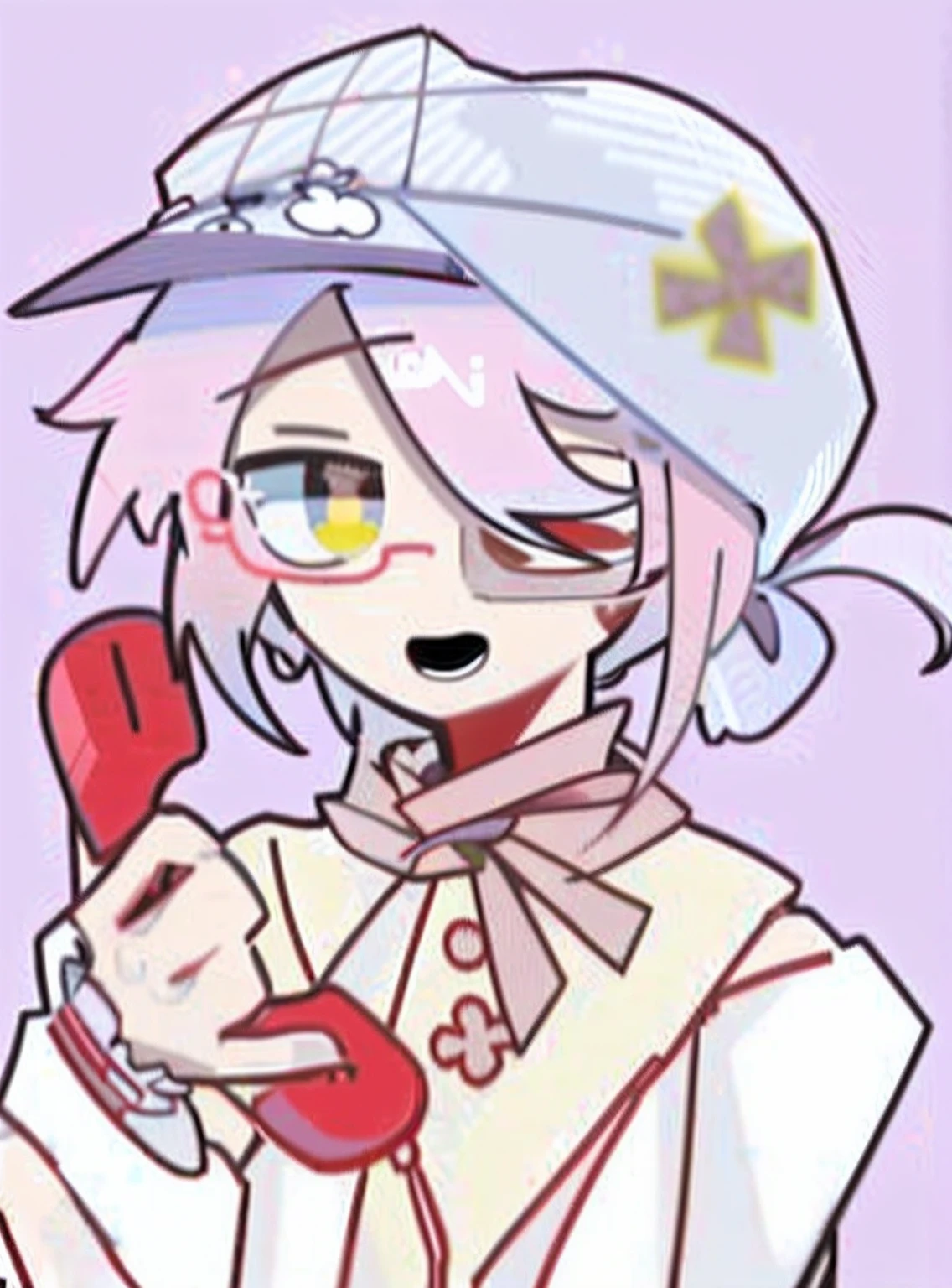 Anime girl with pink hat and red phone, 2 d anime style, 2d anime, touhou character, zerochan, wataru kajika, akiyuki shinbo, booru, Loli, discord pfp, konachan, senko-san, from touhou, Also, nagito komaeda, shirabii