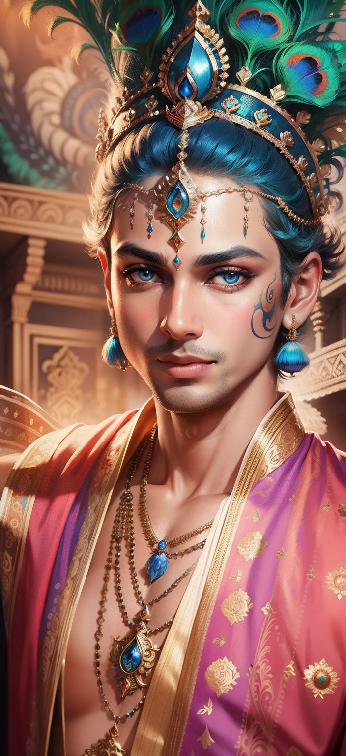 Lord Krishna peacock background realistic bule face Bule Eye, Ultra high quality HD