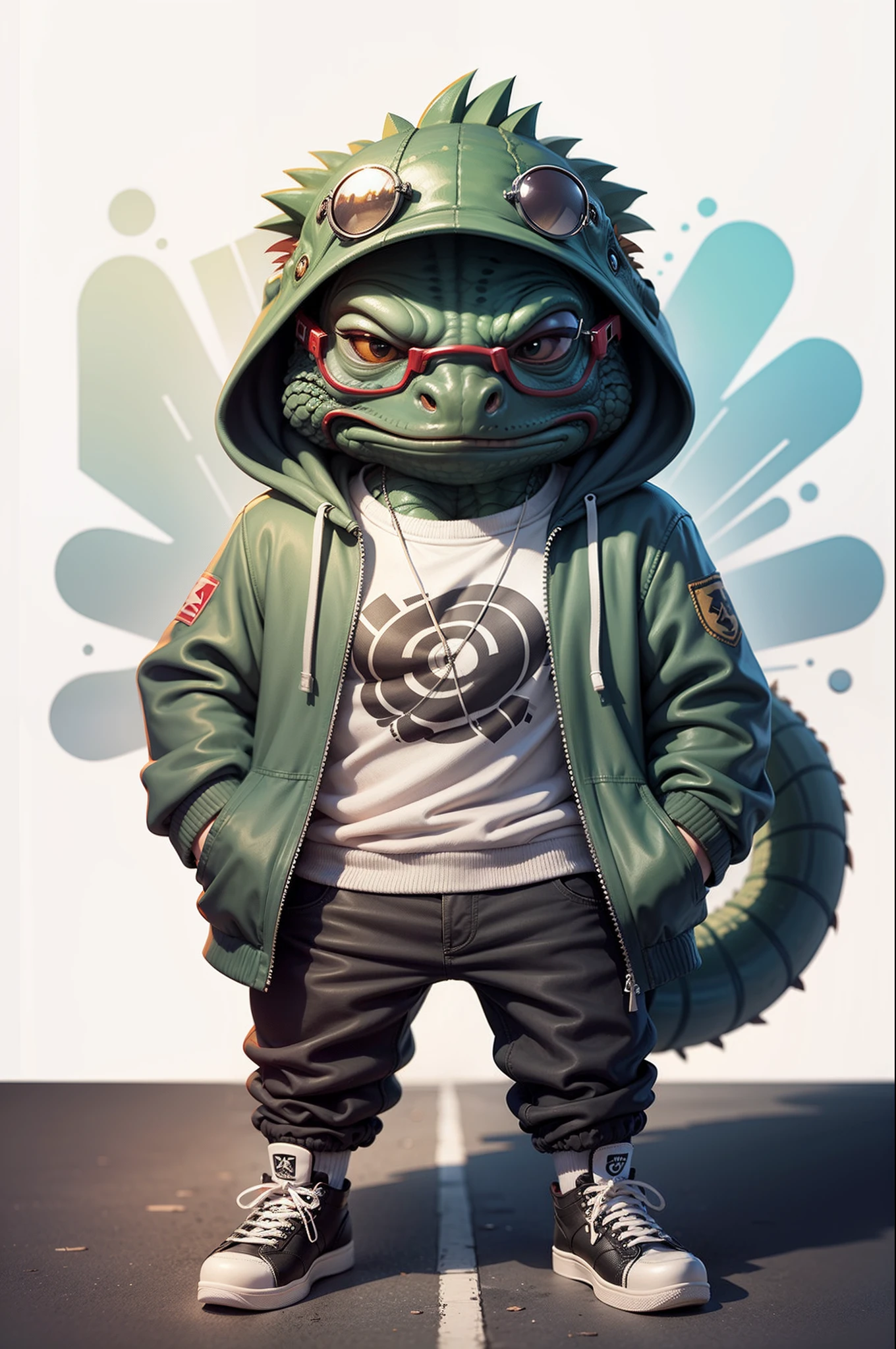 C4tt4stic, Cartoon iguana in jacket and skateboard, Sunglasses,