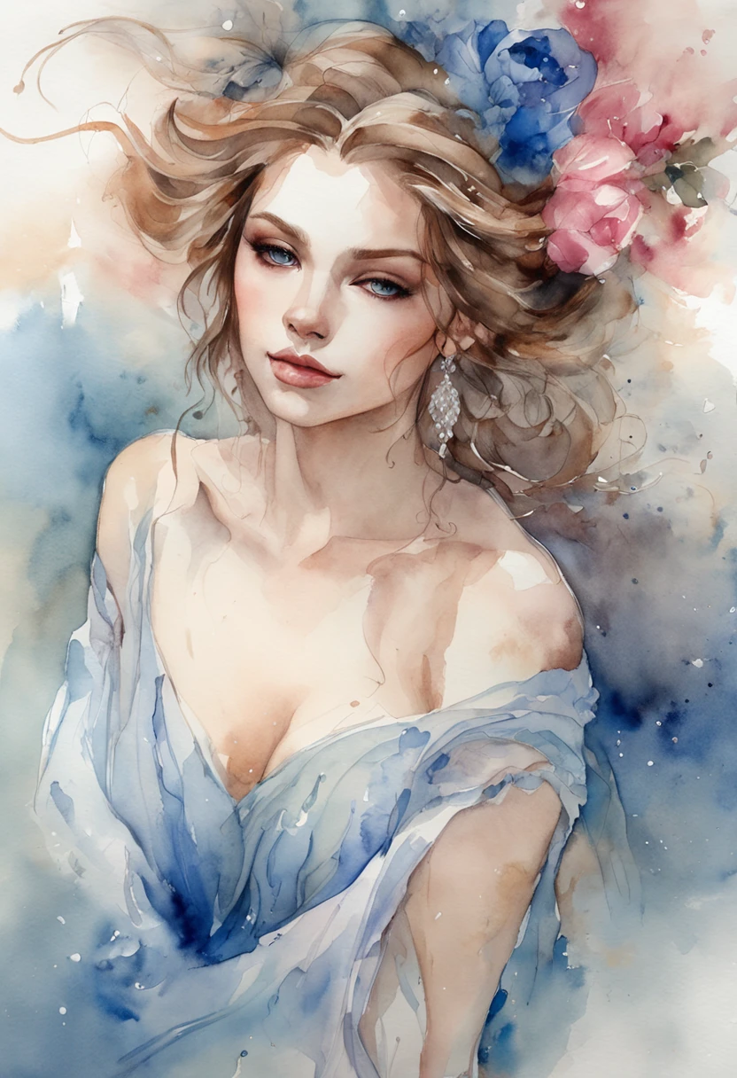 melhor qualidade, tmasterpiece, ultrahigh-resolution, Close-up of a woman in a flowing blue-pink gauze dress, close-up por todo o corpo, sexy para, ombros cortados, menina adolescente bonita, uma bela imperatriz fantasia, ethereal beauty, linda donzela fantasia, deusa bonita, ((uma bela imperatriz fantasia)), Fantasia Oriental, Ethereal Fantasy, cenas detalhadas, awesome pose, Attractive accessories, Pitoresco