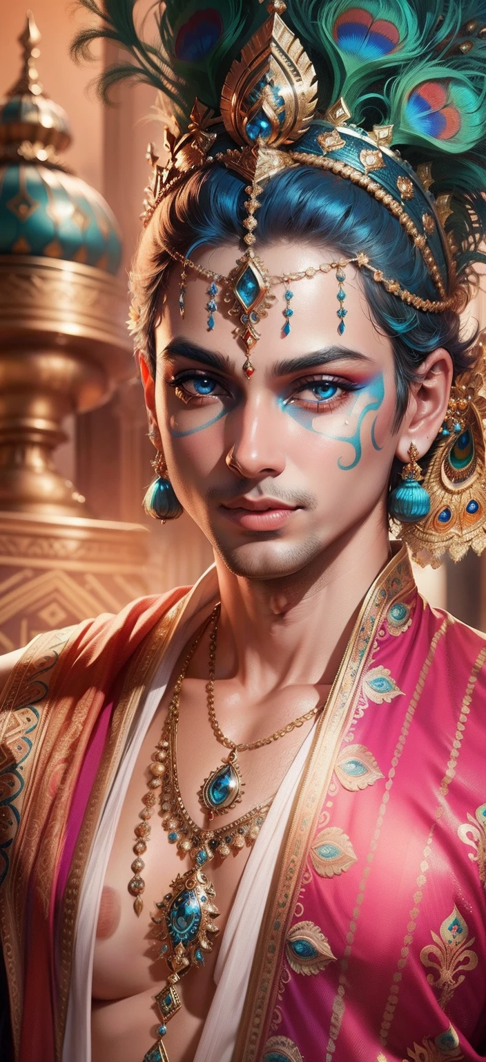 Lord Krishna peacock background realistic bule face Bule Eye, Ultra high quality HD