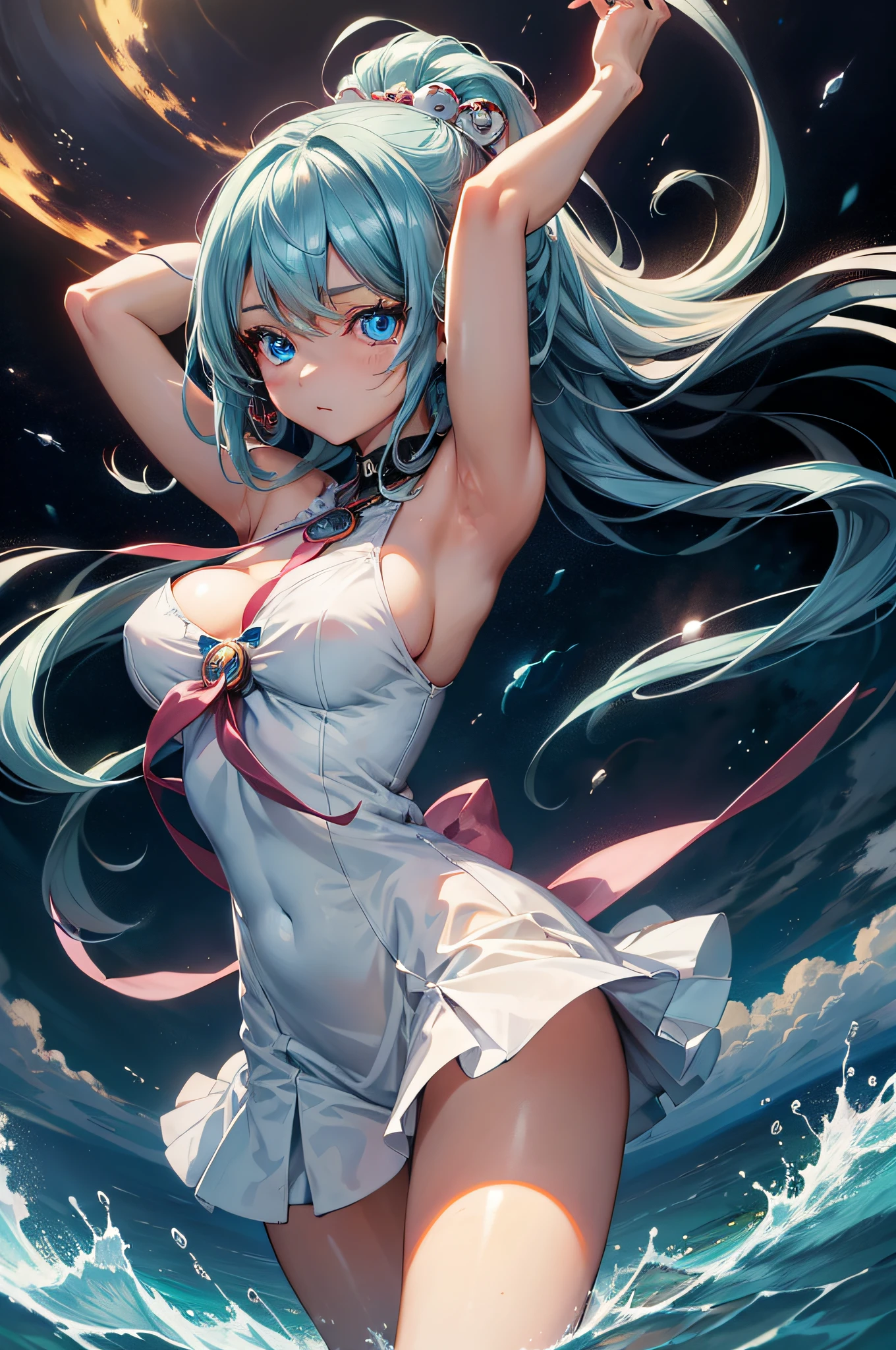 Anime, Anime style, nffsw, retinas, masutepiece, ccurate, Anatomically correct, Textured skin, Super Detail, high details, High quality, awardwinning, Best Quality, hight resolution, anime girl in a white dress with long hair and blue eyes, Wallpaper Anime Blue Water, beautiful anime artwork, Seductive Anime Girl, nightcore, beautiful anime art, beautiful alluring anime woman, detailed anime art, high definition anime art, loli in dress, Trending on ArtStation pixiv, Beautiful anime girl, goddess of the sea, Detailed anime artwork