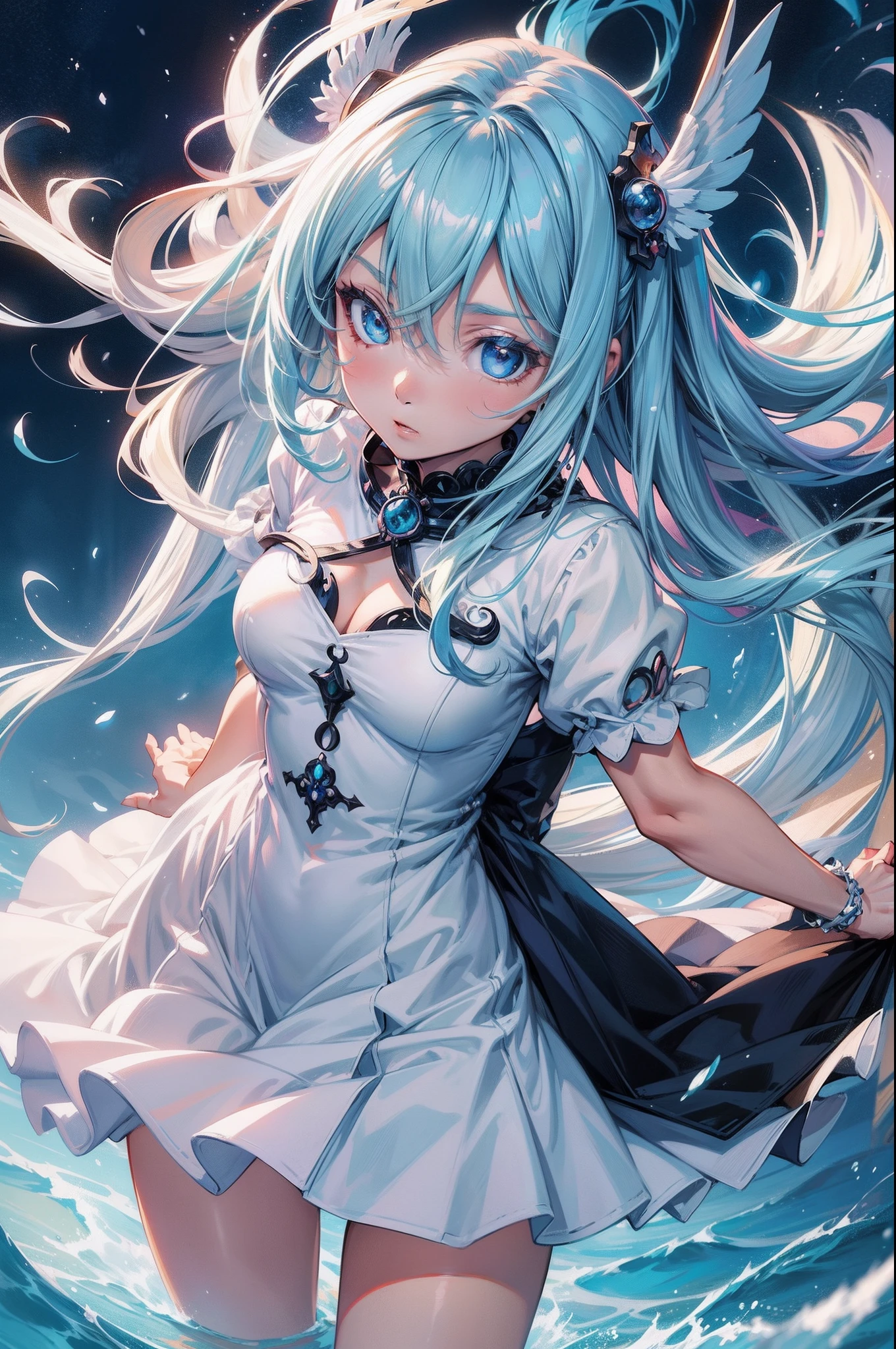 Anime, Anime style, nffsw, retinas, masutepiece, ccurate, Anatomically correct, Textured skin, Super Detail, high details, High quality, awardwinning, Best Quality, hight resolution, anime girl in a white dress with long hair and blue eyes, Wallpaper Anime Blue Water, beautiful anime artwork, Seductive Anime Girl, nightcore, beautiful anime art, beautiful alluring anime woman, detailed anime art, high definition anime art, in dress, Trending on ArtStation pixiv, Beautiful anime girl, goddess of the sea, Detailed anime artwork