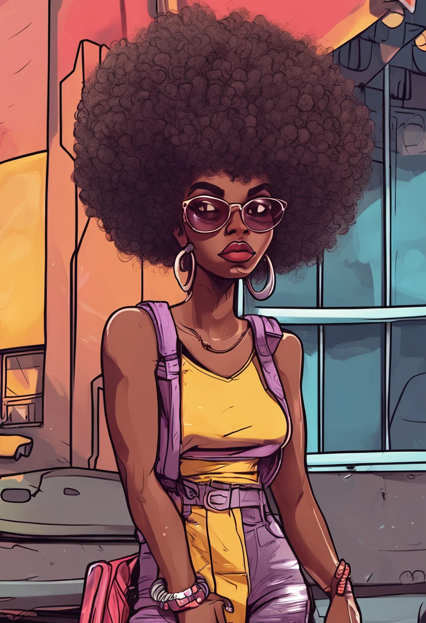 cartoon image of a woman with a big afro hair, super cute funky black girl, cartoon style illustration, cartoon art style, cartoon art style, in digital illustration style, highly detailed character design, cute detailed digital art, urban girl fanart, portrait character design, beautiful digital illustration, high quality portrait, cartoon art, afro, character design portrait