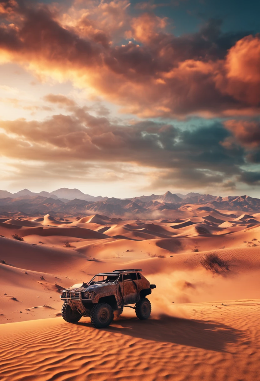 create an android in desert in a pos apocalyptic scenario