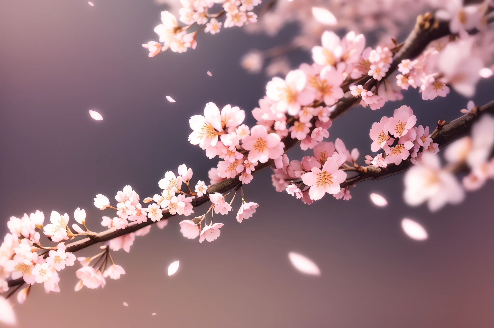 Close-up of cherry blossoms in the lower left、sakura trees in the background,the background is blurred, Cherry blossoms fill the screen, cherry blossoms in the wind, cherryblossom, cherry blossom, sakura trees in the background, The background is blurry、 sakura season, White cherry blossom, , blossoming、no humans、