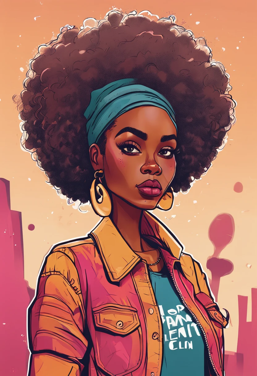 cartoon image of a woman with a big afro hair, super cute funky black girl, cartoon style illustration, cartoon art style, cartoon art style, in digital illustration style, highly detailed character design, cute detailed digital art, urban girl fanart, portrait character design, beautiful digital illustration, high quality portrait, cartoon art, afro, character design portrait