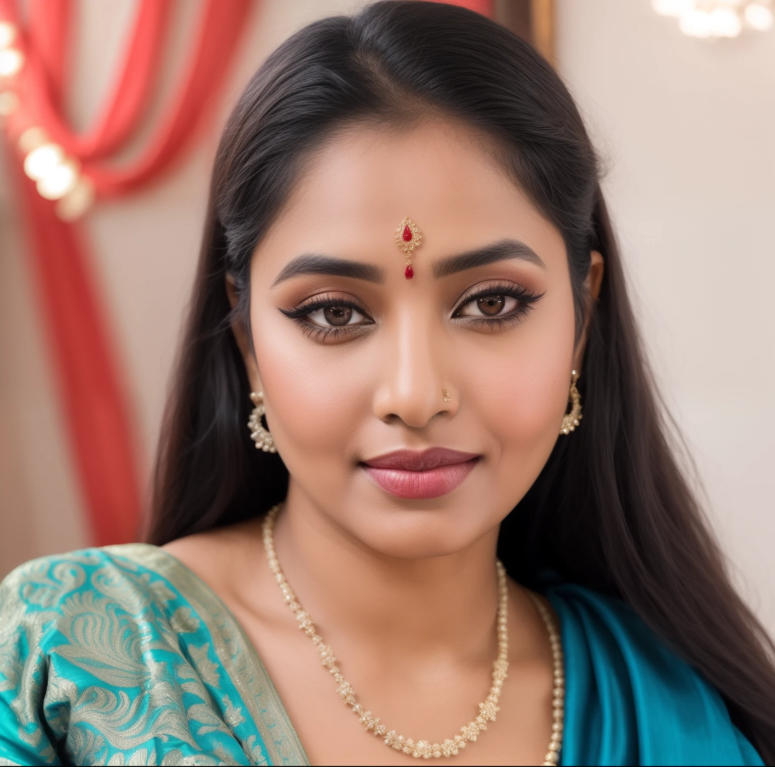 a close up of a woman wearing a blue sari and a necklace, with professional makeup, with accurate face, assamese, photo of a woman, assamese aesthetic, traditional beauty, with lovely look, candid picture, indian, portait photo profile picture, profile picture, profile image, wearing bihu dress mekhela sador, beuatiful face