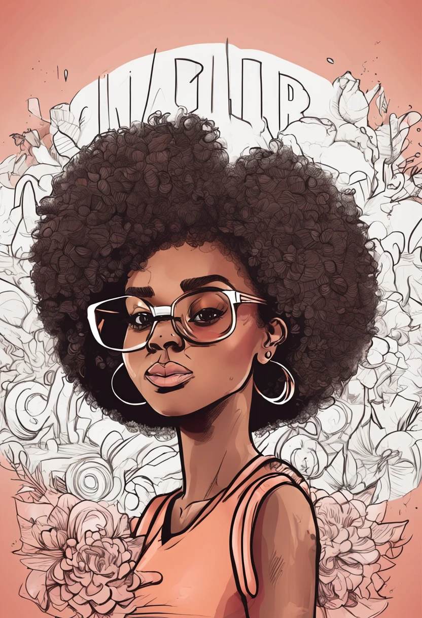 character design image, vector art, of a woman with big afro hair, super cute funky black girl, vector sketch style illustration, adobe illustrator sketch art style, vector sketch art style, in digital illustration style , highly detailed character design, cute detailed digital art, urban girl fanart, portrait character design, beautiful digital illustration, high quality portrait, vector cartoon art, afro, character design portrait, many curious people around, background with people looking, curious people background