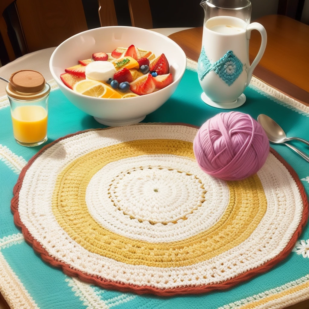 breakfast table decorated

on the table a crochet placemat kit