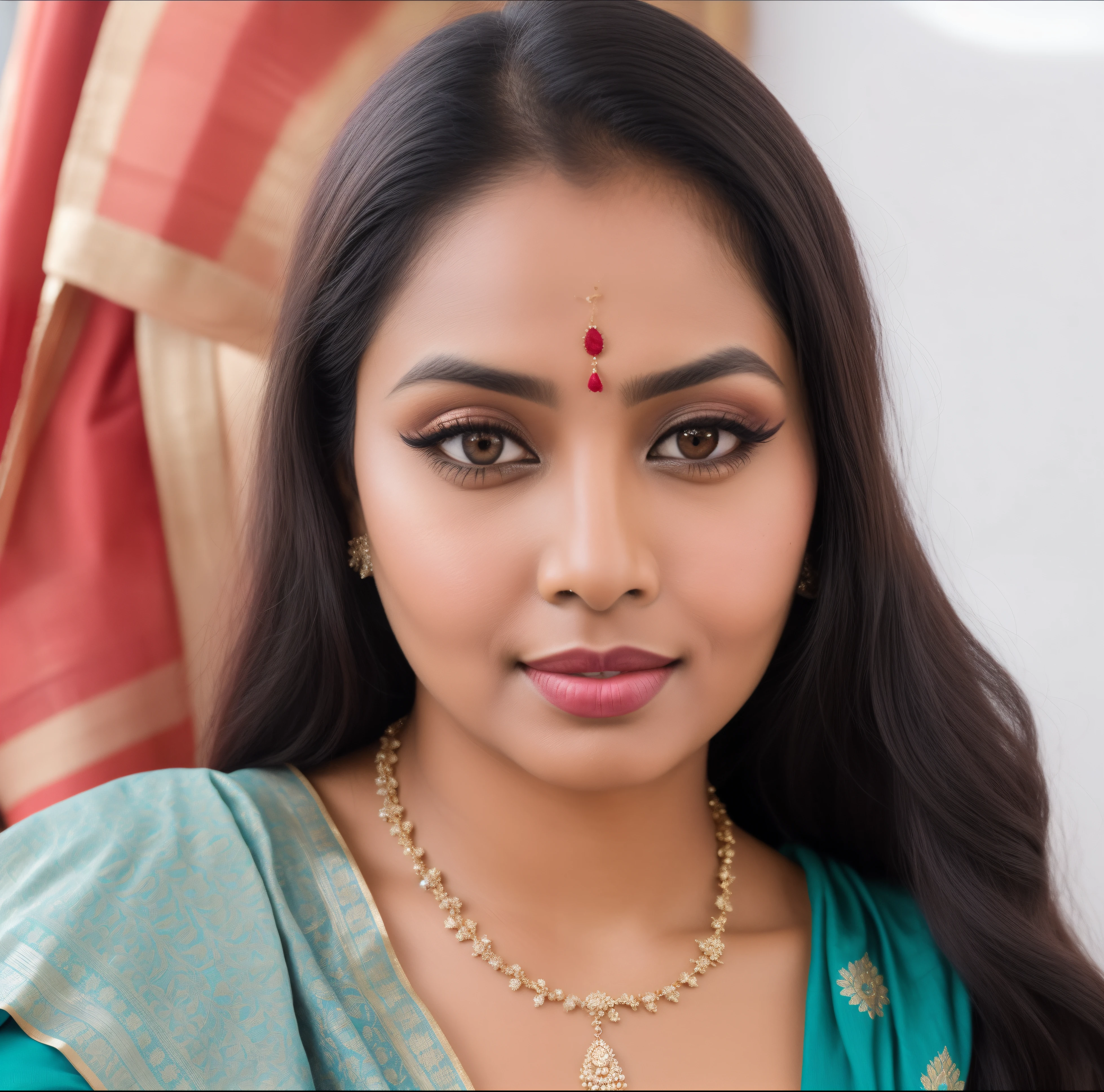 a close up of a woman wearing a blue sari and a necklace, with professional makeup, with accurate face, assamese, photo of a woman, assamese aesthetic, traditional beauty, with lovely look, candid picture, indian, portait photo profile picture, profile picture, profile image, wearing bihu dress mekhela sador, beuatiful face