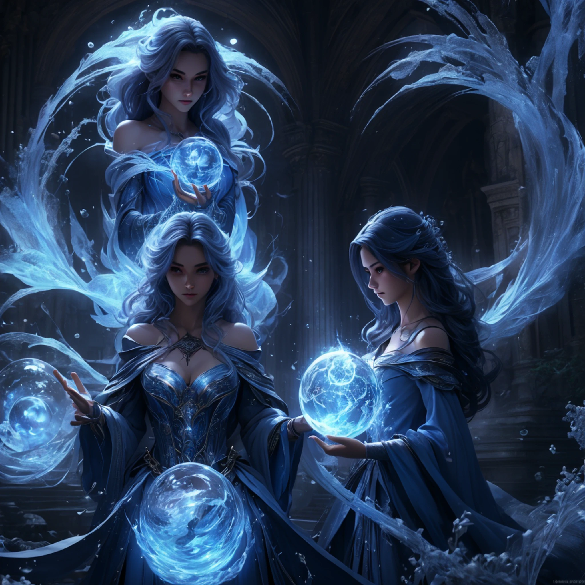 (((1 cinta))),imperial water,A magician,(vestido solto:1.5),(perfect facial features:1.4),(Blue Silk Robe),(Mysterious magical formations:1.2),brilho azul,(Asas de Geada),(((Magia de Gelo Poderosa))),(((Sincelos))),elevando-se sobre a paisagem,Luz azul luz fria,(((Tempestades de gelo))),vento,((Neve voadora, gelo e neve)),Resultados surpreendentes,,melhor qualidade,tmasterpiece,ultrahigh-resolution,finamente detalhado,Detalhes complicados,8K分辨率,8KUCG Wallpaper,HDR,blue water,magical array,cinematic lighting effects,contraste de luz e sombra,Traching de raias、NVIDIA RTX