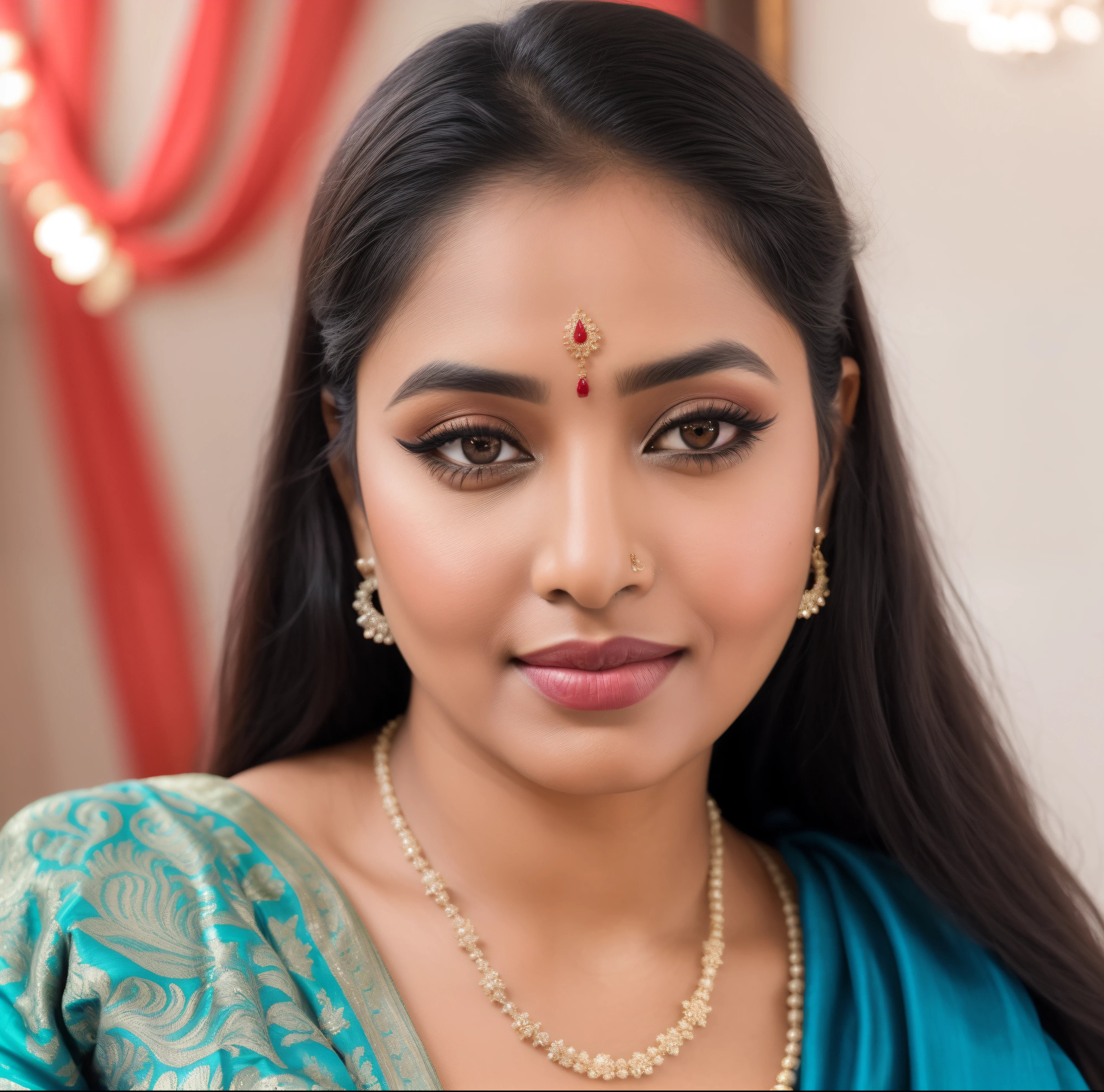 a close up of a woman wearing a blue sari and a necklace, with professional makeup, with accurate face, assamese, photo of a woman, assamese aesthetic, traditional beauty, with lovely look, candid picture, indian, portait photo profile picture, profile picture, profile image, wearing bihu dress mekhela sador, beuatiful face