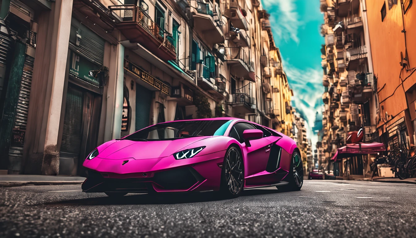 Um close up de um carro Lamborghini estacionado em uma rua da cidade, wallpaper mobile, cinematic poster, papel de parede do telefone, como matriz, cartaz motivacional,cor preta lamborghini carro, money raining from the sky,cinematic wallpaper 4k, cinematic 4k wallpaper, Matriz LUT, poster!!!, GTA V Estilo Poster, fotografia automotiva, cinematic matte illustration, matte digital illustration, paper awesome wallpaper, cartaz de filme de pintura fosca, gta arte da tela de carregamento, wallpaper mobile