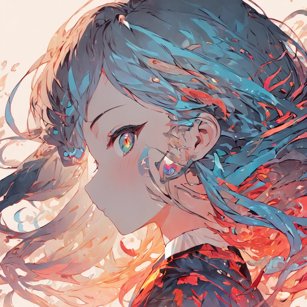 (White background:1.4),(Silhouette of a girl's head, Eyes closed, colorfull long hair, Oriental elements)，(Chinese illustration:1.3，paper art:1.3, Quilted paper art:1.2),( reasonable design, Clear lines, High sharpness,Best quality, Very detailed, Masterpiece, movie light effect, 4K )