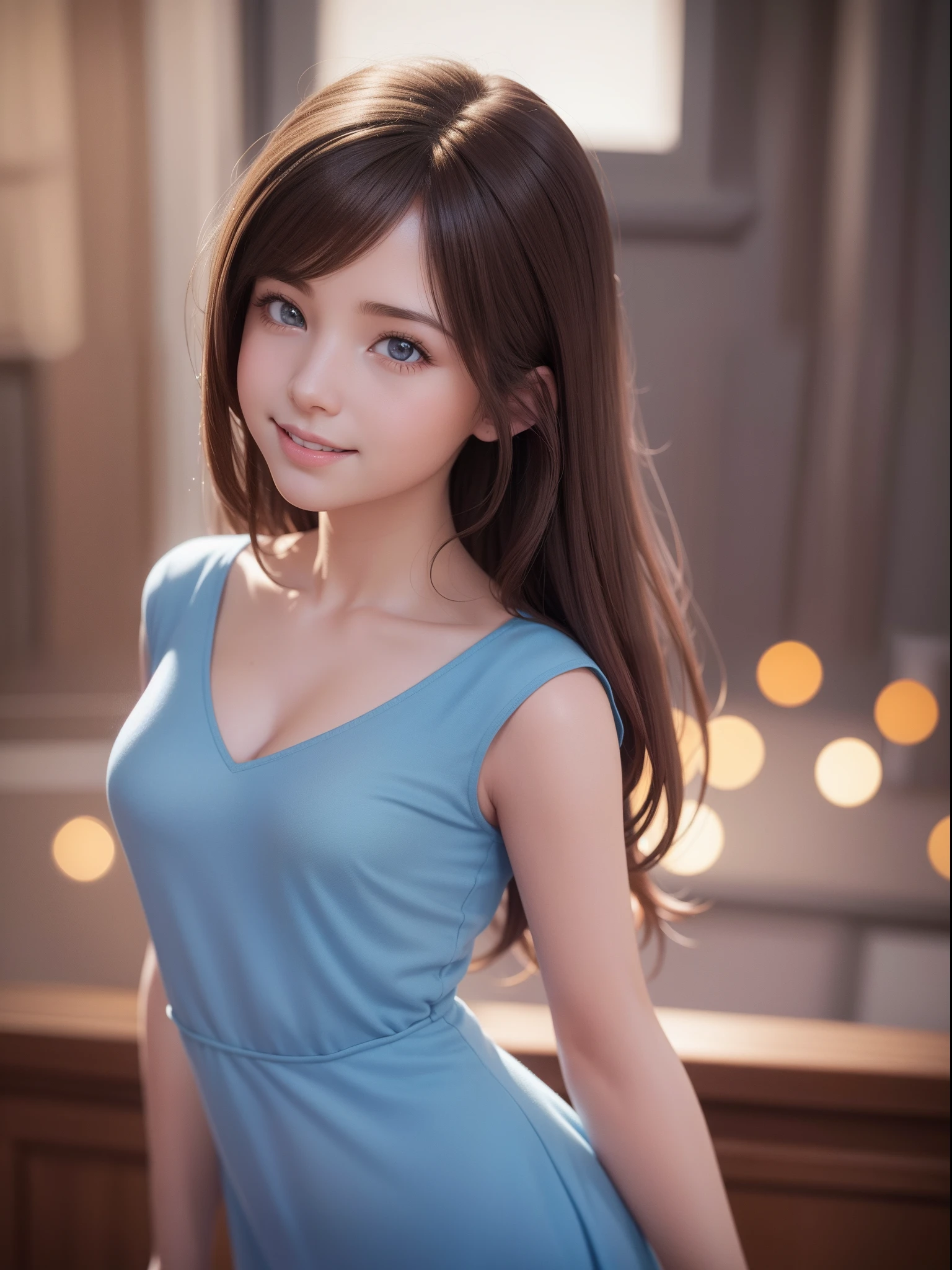 Super nice Jill, Disney animated characters, Stunning face, Long light brown hair,A sweet smile, watered eyes, Cinematic lighting, Soft focus, Gradualbackground, Disney blind box style, oc rendered, 3D, 8K, k hd, Super Details --IW 2 --Niji 5--S 750, sexy pose, summer dress