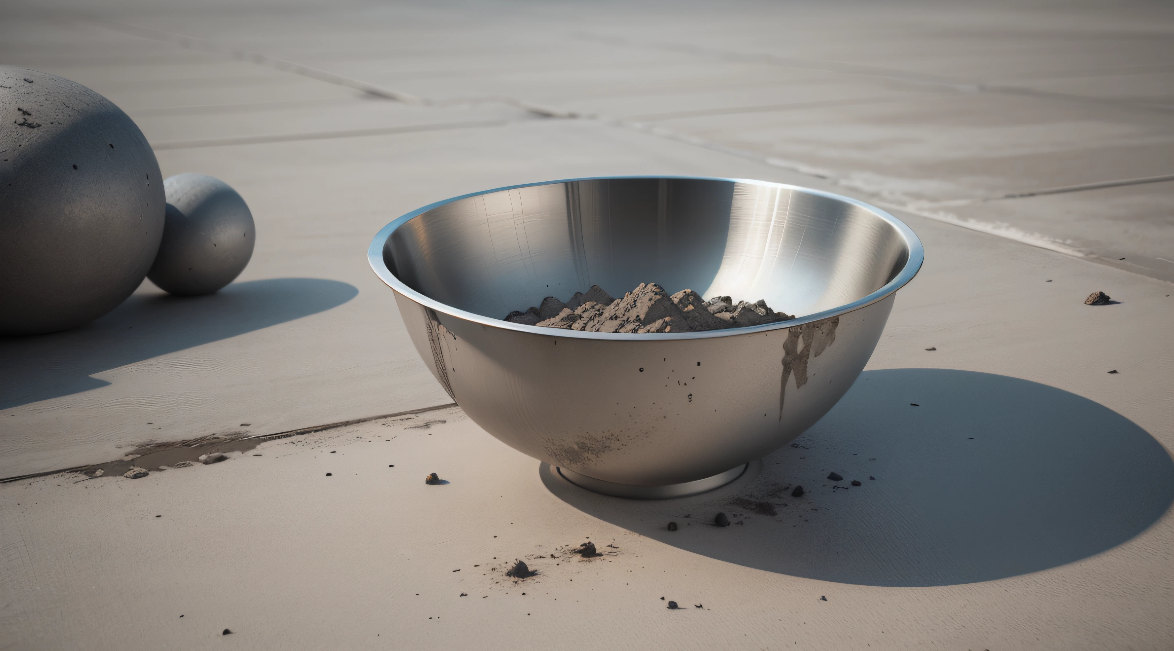 an empty steel bowl in a concrete surface, 3d render