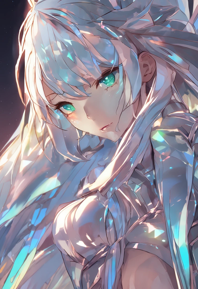 alta qualidade, 8k ultra hd |, super detalhado,Crie um personagem chamado Iridescent Selenite Hair Thor com um efeito de brilho suave, in the artistic style of 'Houseki no Kuni'.