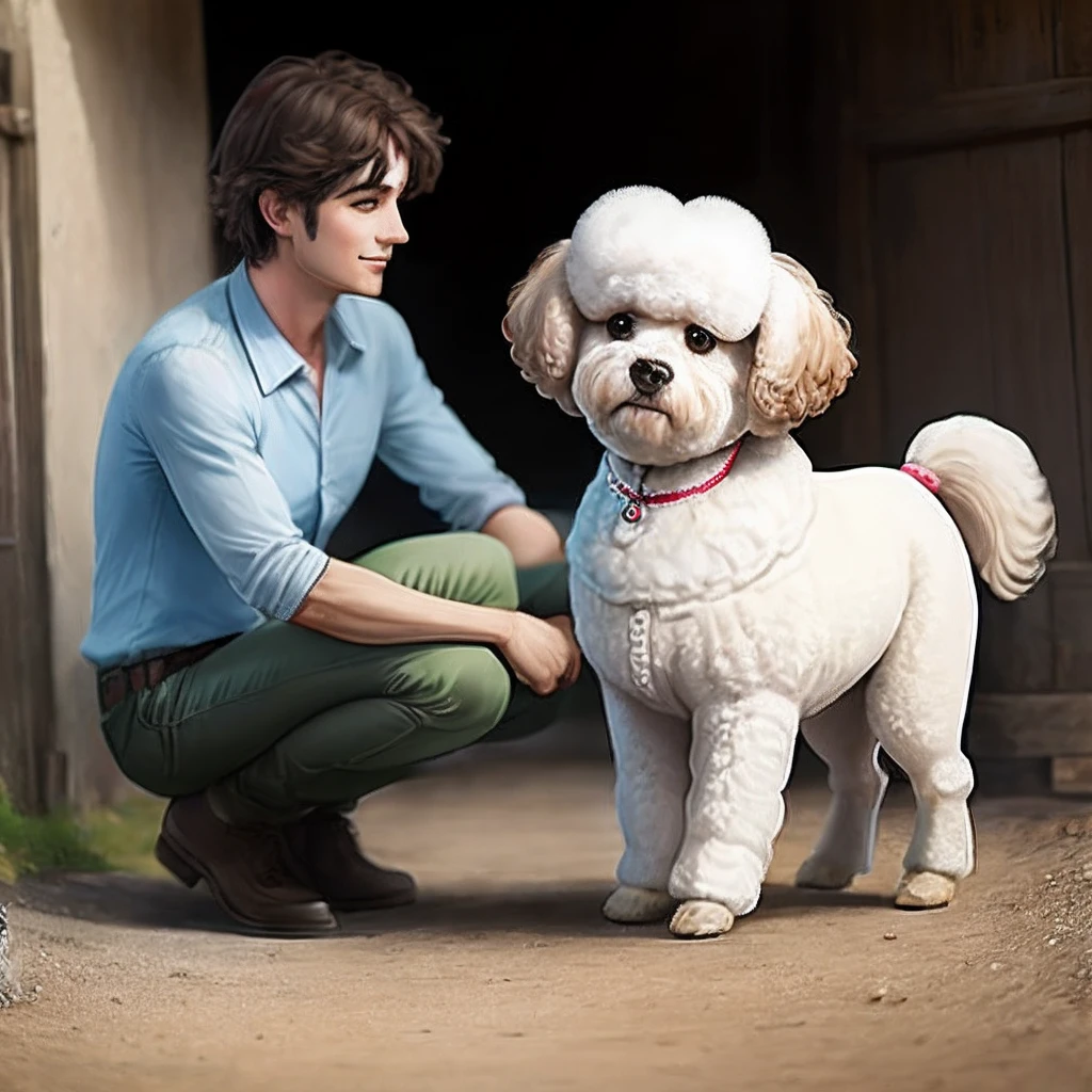 Bichon rides a horse