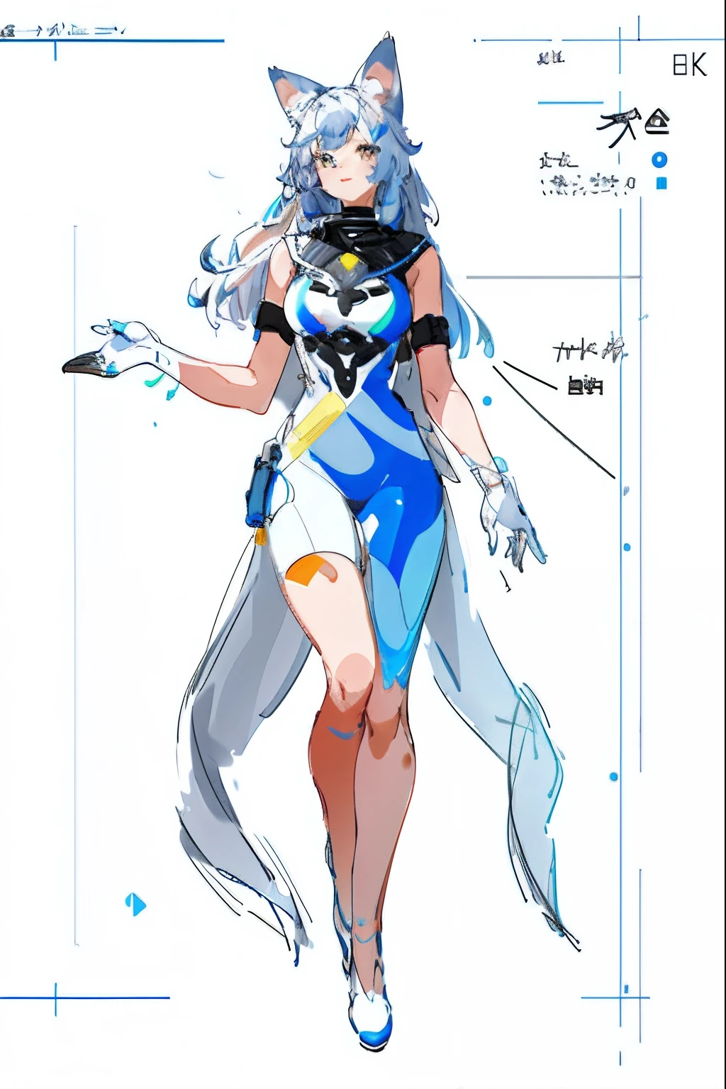 A painting of a woman in a cat ears dress, full body concept, detailed full-body concept, Outline sketch, clear outfit design, Line sketch, full body drawing, bold lineart, Simple lines of art, Full body character drawing, thick lineart, concept sketches, detailed but rough, old sketch, clean lineart, new costume concept design, Rough sketch