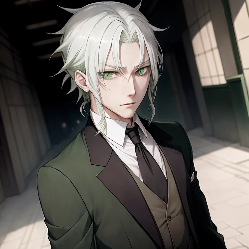 guy with green eyes and white hair, Bungou Stray Dogs Style