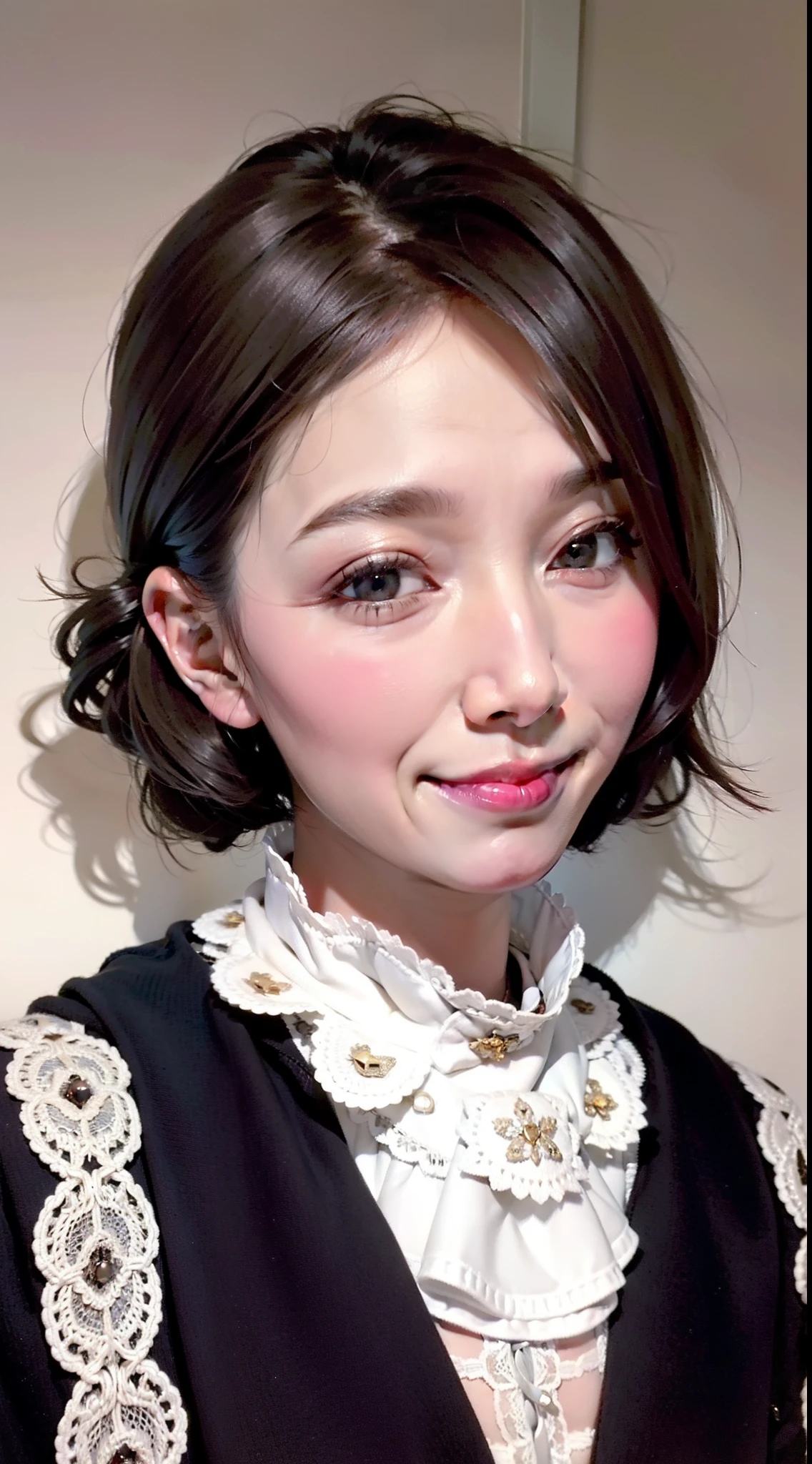 portlate, Portrait of a mature woman, Flashy makeup, (((Sharpen))), sexly, {{{masutepiece}}}, {{{Best Quality}}}, {{Ultra-detailed}}, {{extremely delicate and beautiful}},The is visible, Extremely detailed, ((Natural hair color)), ((Natural complexion)), (((Staring at this))), 95 years old,