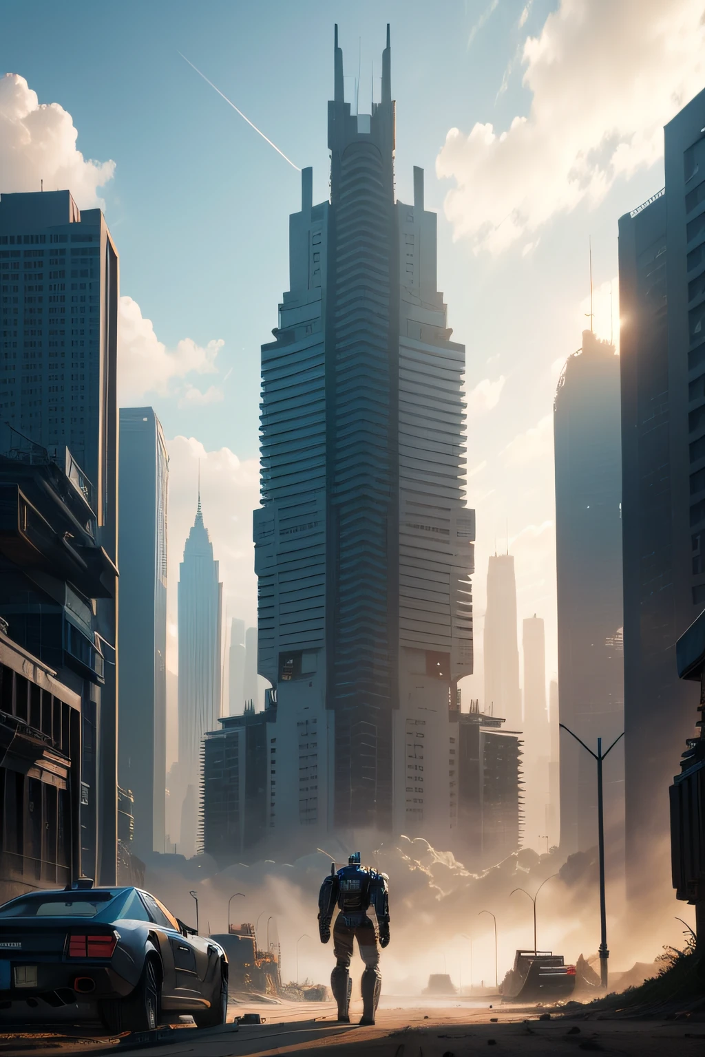 Transformers, future-tech, mega, city ruins, Oversized scenes