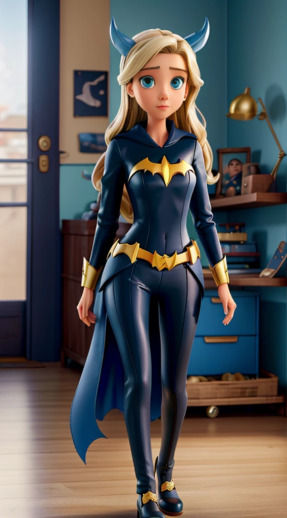 An original portrait of a teenager in charming simulation style++ model (Jessica Alba or Amber Heard) as Batgirl, Wear an elegant and stylish outfit made of fragile nylon by Calvin Klein.