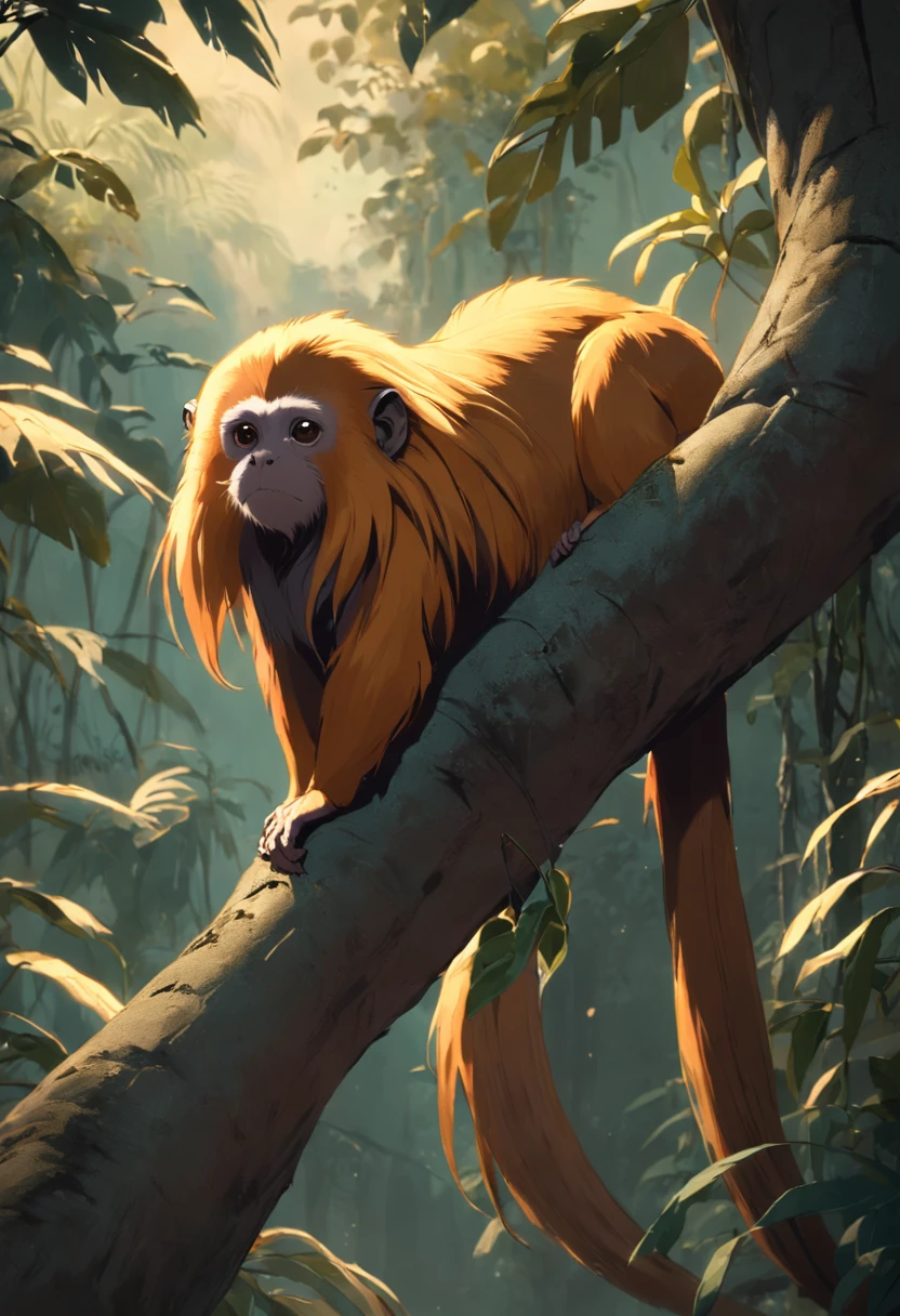 Golden lion tamarin in vintage sepia photography from 1800. Other people of the period