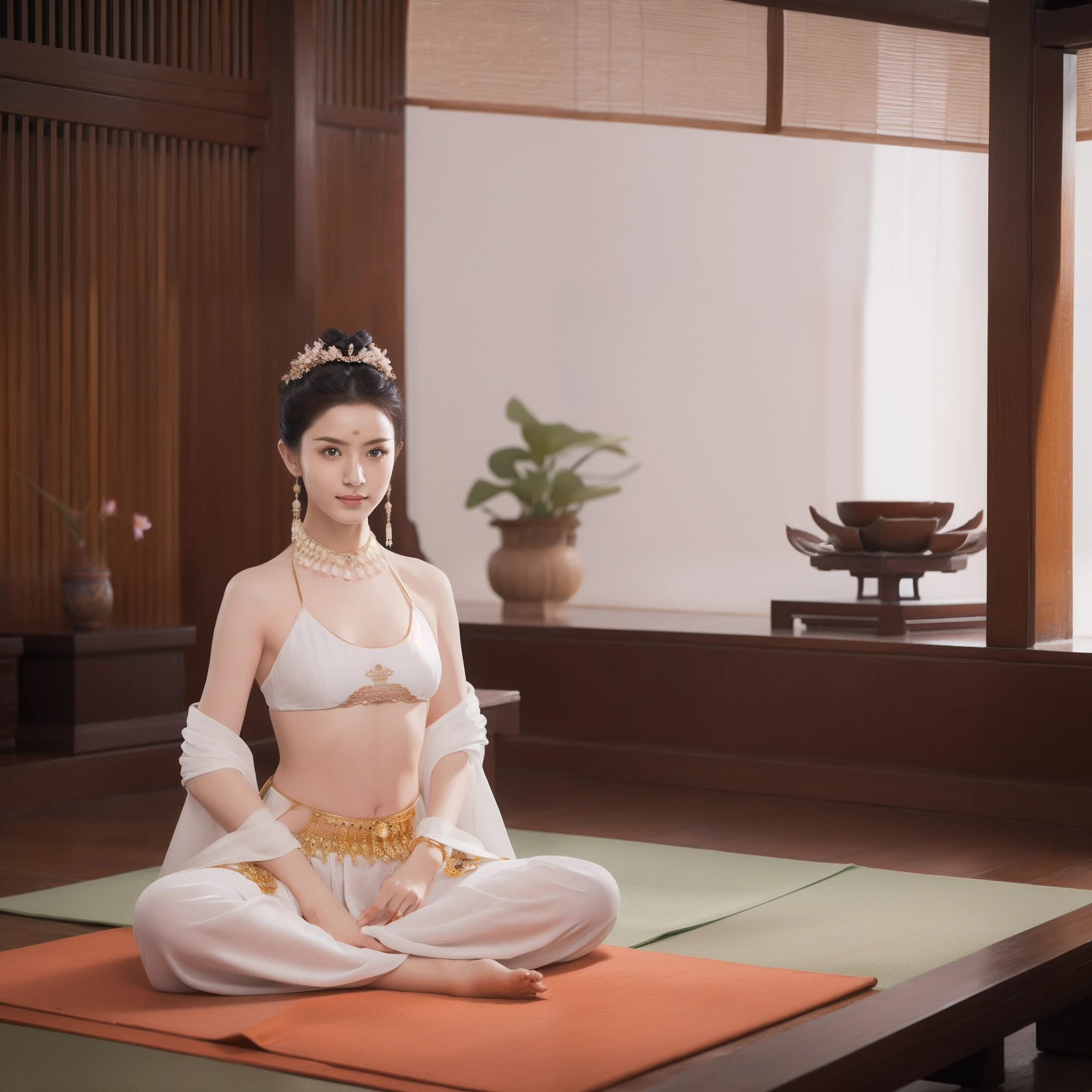 The naked Concubine Zen meditated on a lotus throne，（Yoga lotus sitting）,（Perfect delicate and good-looking face）,（Full body）