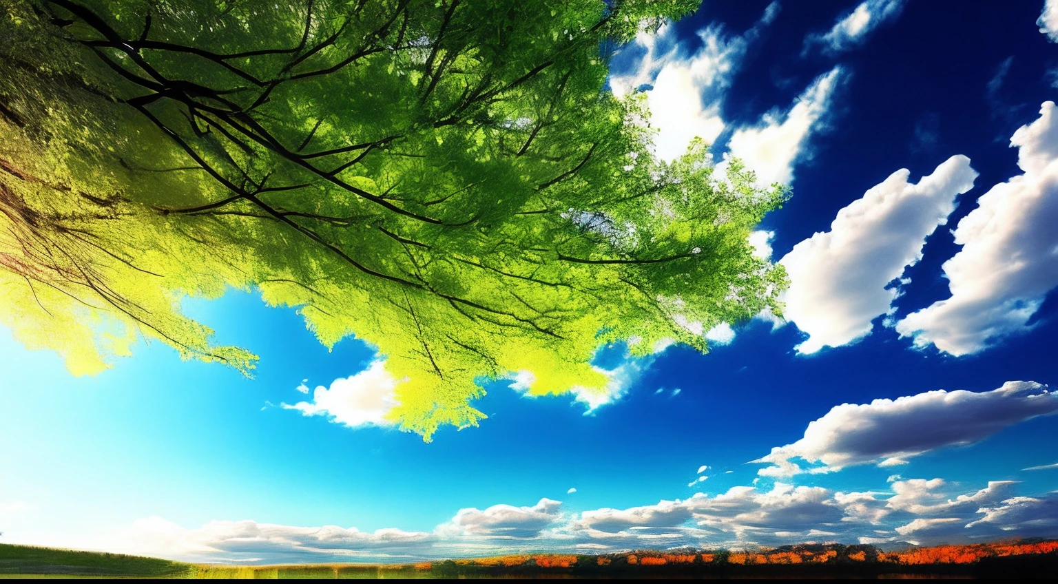 scenecy, exteriors, Skysky, Clouds, daysies, No Man, mont, in a panoramic view, Eau, The tree, blue-sky, naturey, Lake, flod, mostly cloudy sky,(autumnal,maple leaves,Lake surface)