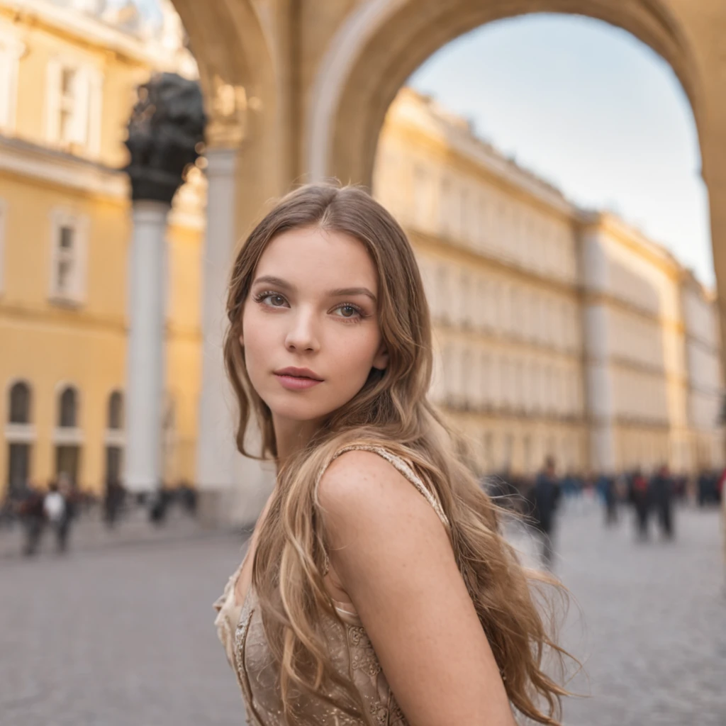 The girl is in St.. Petersburg near the palace