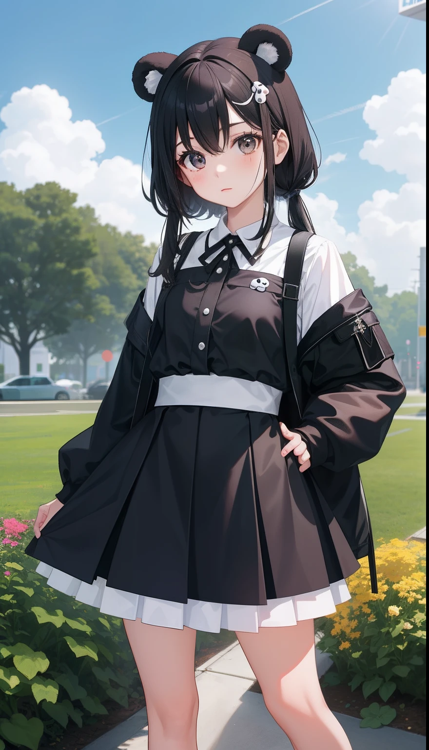 1girl in、AS-Adult、cute little、pleatedskirt、Panda ears、