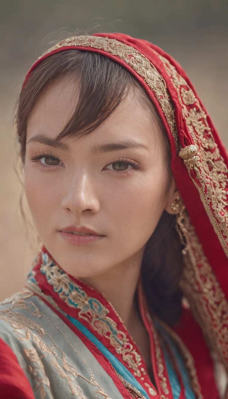Woman in Mongolian robes、sideface、Look into the distance