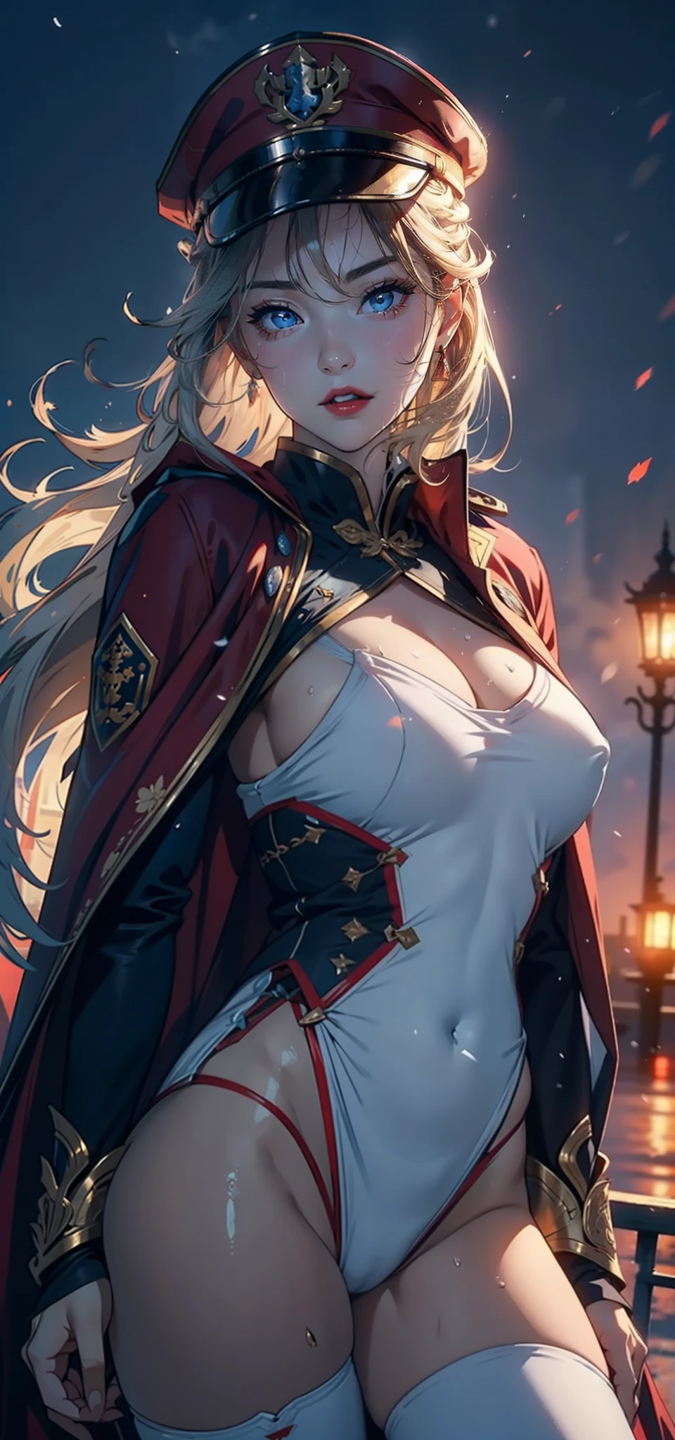 1womanl,33yo,熟妇,Bigchest,Raised sexy,Pornographic exposure, 独奏,Beauty contests,standing on your feet(Background with:the sea,snow mountains,warships,at winter season,Blizzarding,Big snowflakes)On warships, She has long blonde hair,Long hair flutters in the wind,Redlip,dynamicposes,Sweat profusely,drenched all over the body,seen from the front, hair straight, mostly cloudy sky,(((tmasterpiece),(Very detailed CG unity 8K wallpaper),best qualtiy,cinmatic lighting,detailed back ground,beatiful detailed eyes,Bright pupils,(Very fine and beautiful),(Beautiful and detailed eye description),Blue eyes,Redlip,ultra - detailed,tmasterpiece,)),facing at camera,(The upper part of the body),A high resolution,ultra - detailed),revealing breasts,Bare genitalia, Bulge,legs are open,sexyposture,Camel toes,Flushed complexion,Open-mouthed,frontage,Chinese officer,Officer's cap,elementary student(Wearing:Red cloak,down jacket,Red winter officer uniform,Sexy leggings,Armour,Gold wire embroidery,Snowflake decoration)