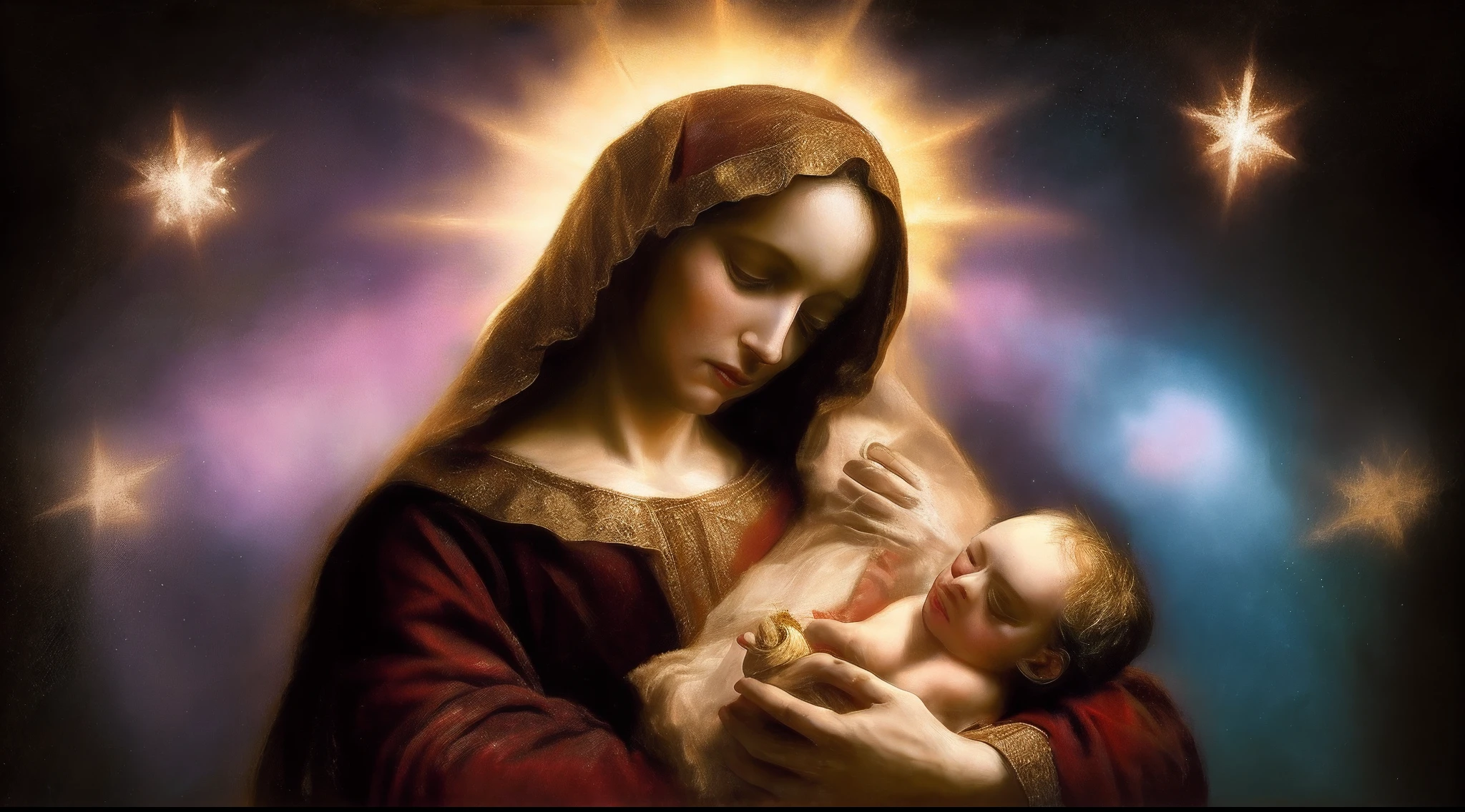 The beautiful Virgin Mary breastfeeding the baby Jesus