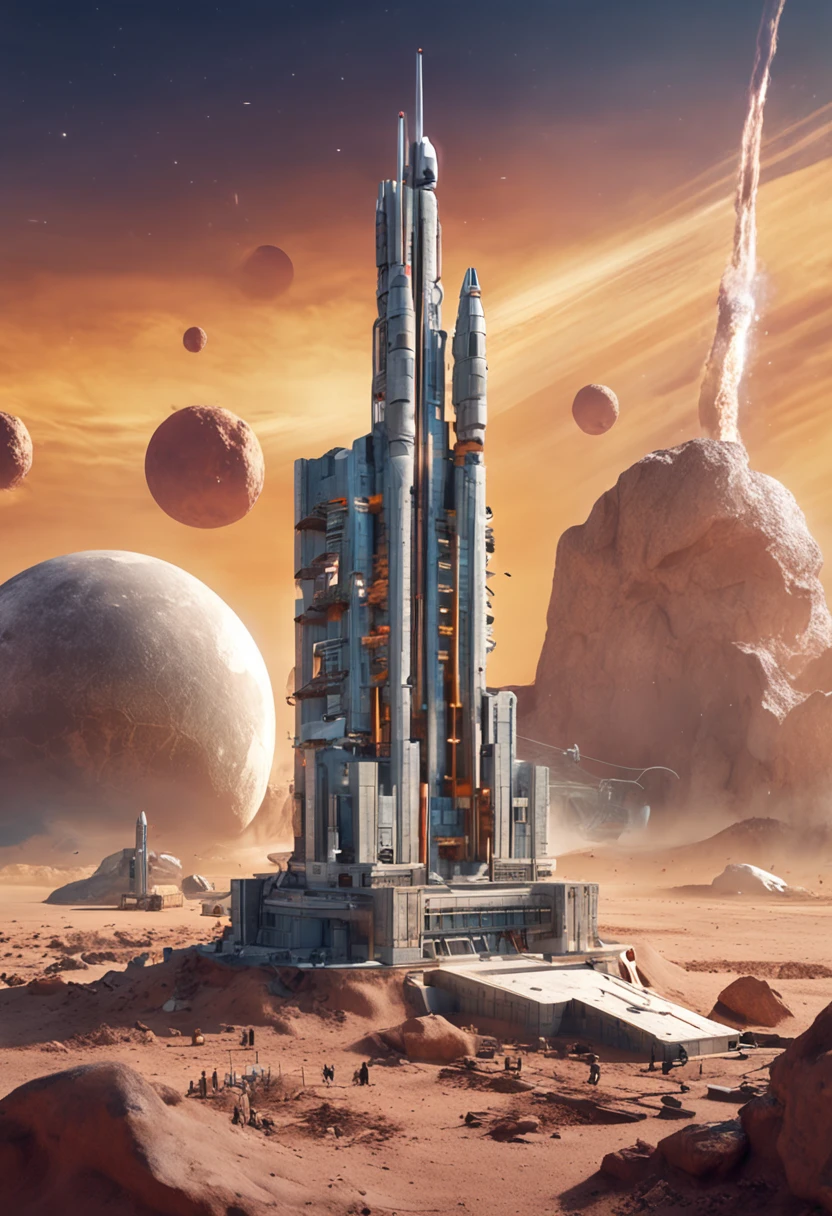 sci-fy、Soviet cosmonautics、Space monument、realistic architecture、Stack blocks、civil engineering、starryskybackground、Sunset moments、Space Conqueror Monument、Stack blocks、Stack bricks、Stack building materials