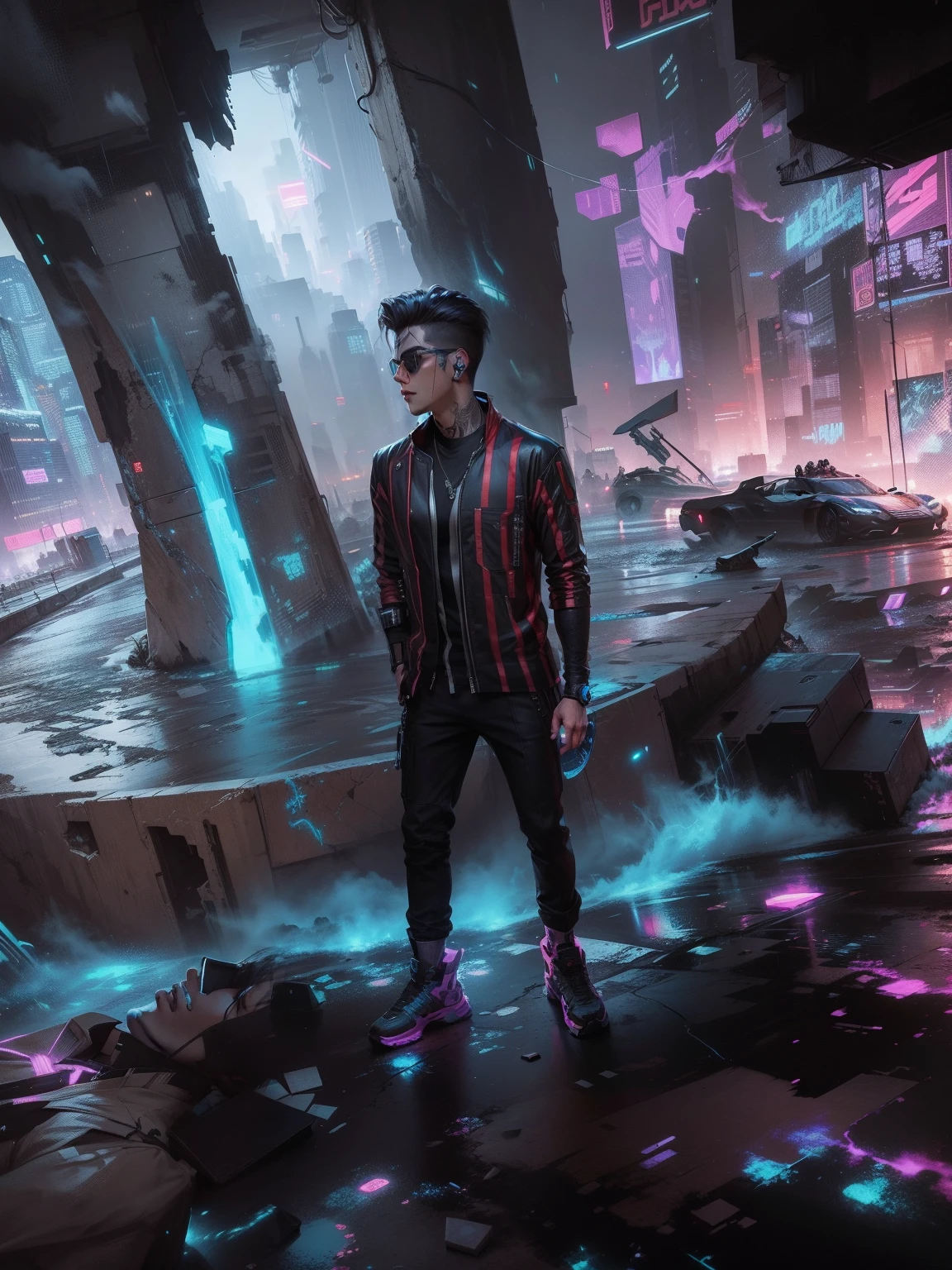 Change background cyberpunk handsome boy realistic face