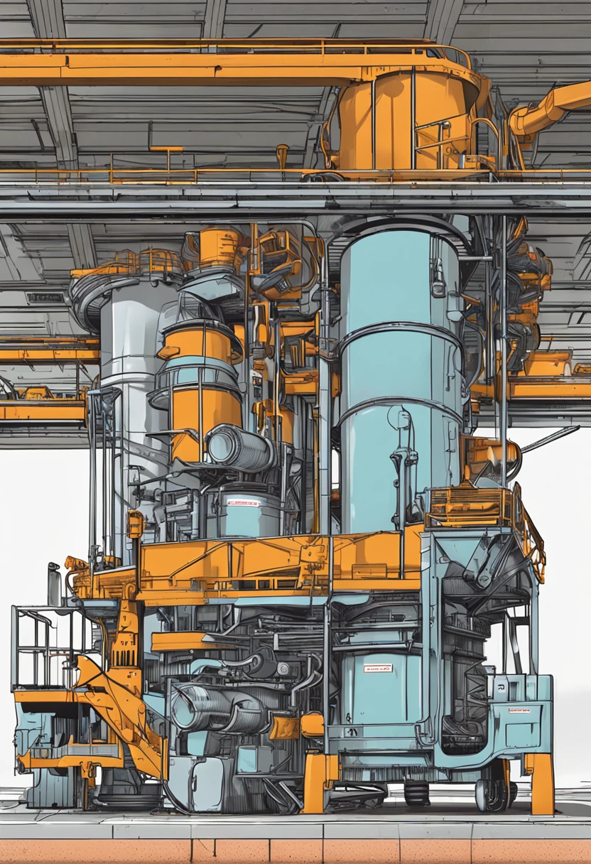 Make for me the detailed drawing and with the focus on the cans of an industry, e de seu processo produtivo, which are cans that are directed to the hydraulic press, which is responsible for the compaction of the material, Uma vez compactadas, the cans are lifted by another hydraulic cylinder, which performs the lifting movement and directs them to the separation mat. And then there's the third cylinder that's responsible for directing the can to the treadmill.