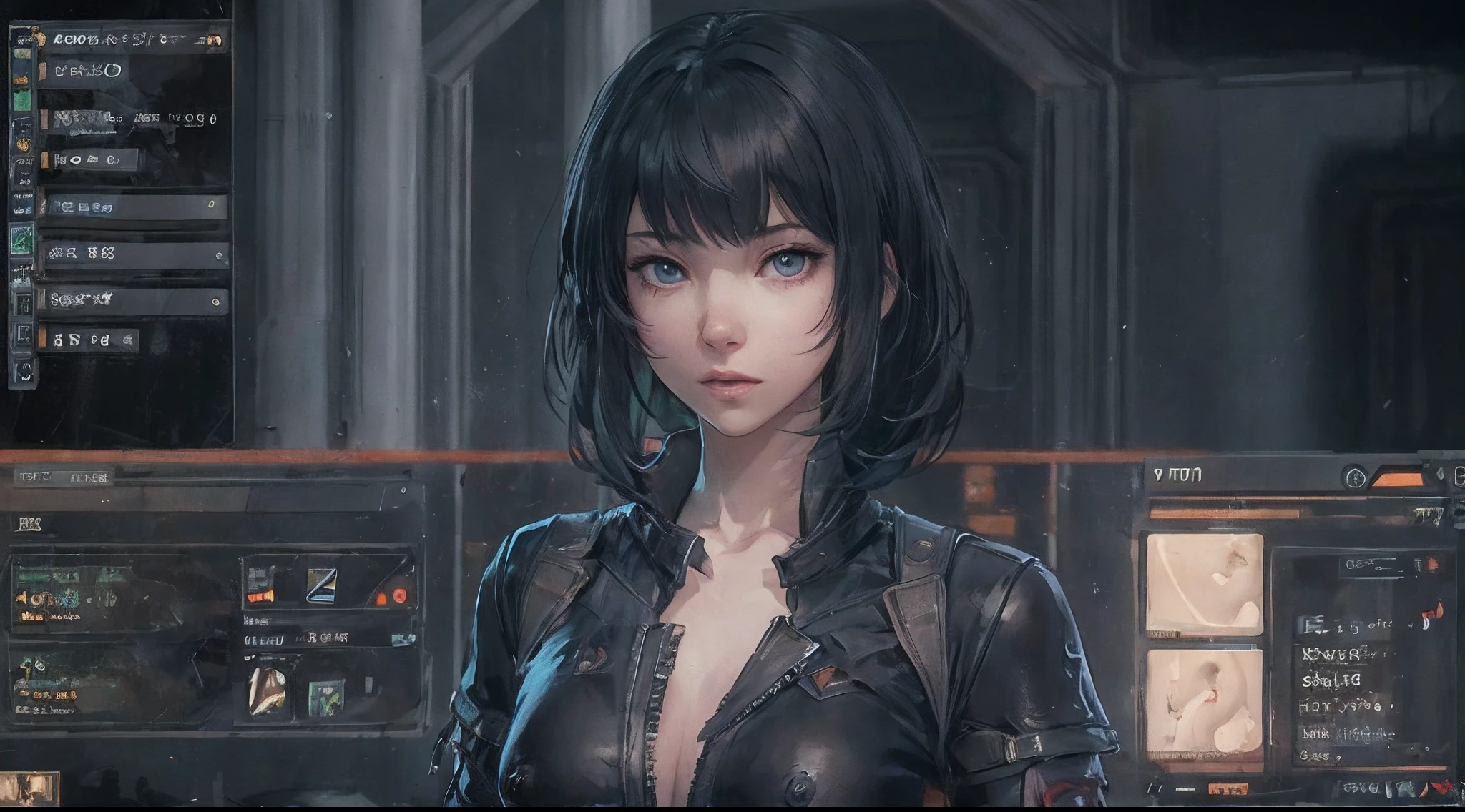 ((nsfw)),a close up of a woman in a outfit standing in front of a screen, a screenshot by Josetsu, polycount, process art, pc game with ui, full character, main character, in game, 8 k character details, leaked image, in-game, in - game, inventory item, screencapture, hd screenshot, new character, ingame image