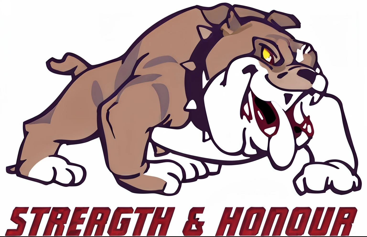 Colorful image of a bulldog with the words strength and honor, strength, high school mascot, logo, white background, logo without text, hongbsws, nba style bulldog mascot, best logo, rough, sports team mascot, by Hugh Hughes, insignia, header with logo, strong spirit, strong and imposing