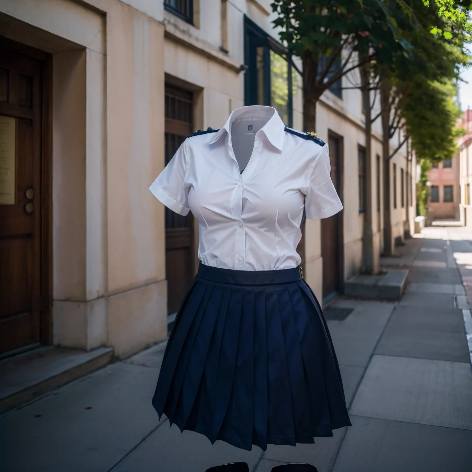 (girls' school uniform:1.8) , (school uniform swells as if worn by invisible girl:1.6),((invisible, no humans:1.5, headless:1.5, handless, legless)), (short sleeve), (big breasts:1.9), 
(8k, RAW photo, best quality, masterpiece:1.2), (realistic, photo-realistic:1.37),photon mapping, radiosity, ((Hasselblad photography)),physically-based rendering,