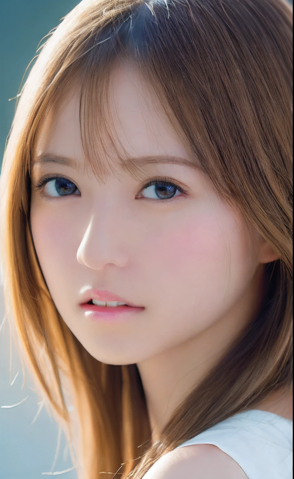 masutepiece, Best Quality, Illustration, Ultra-detailed, finely detail, hight resolution, 8K Wallpaper, Perfect dynamic composition, blazing, no make-up face, Clarity Skin, Beautiful detailed eyes, a blond、Sexy face, (Open mouth:0.8), Dazzling white light background