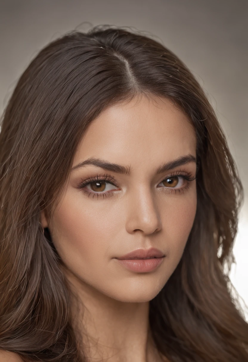 Brazilian women, Cabello OSCURO, altura 1.65, pechos grandes, Cintura delgada, trasero grande, Rostro angelical, semidesnudo, frontal, Altamente realista.